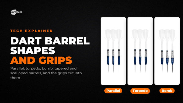 Dart barrel shapes: Harrows Geo parallel, torpedo and bomb steel tip darts