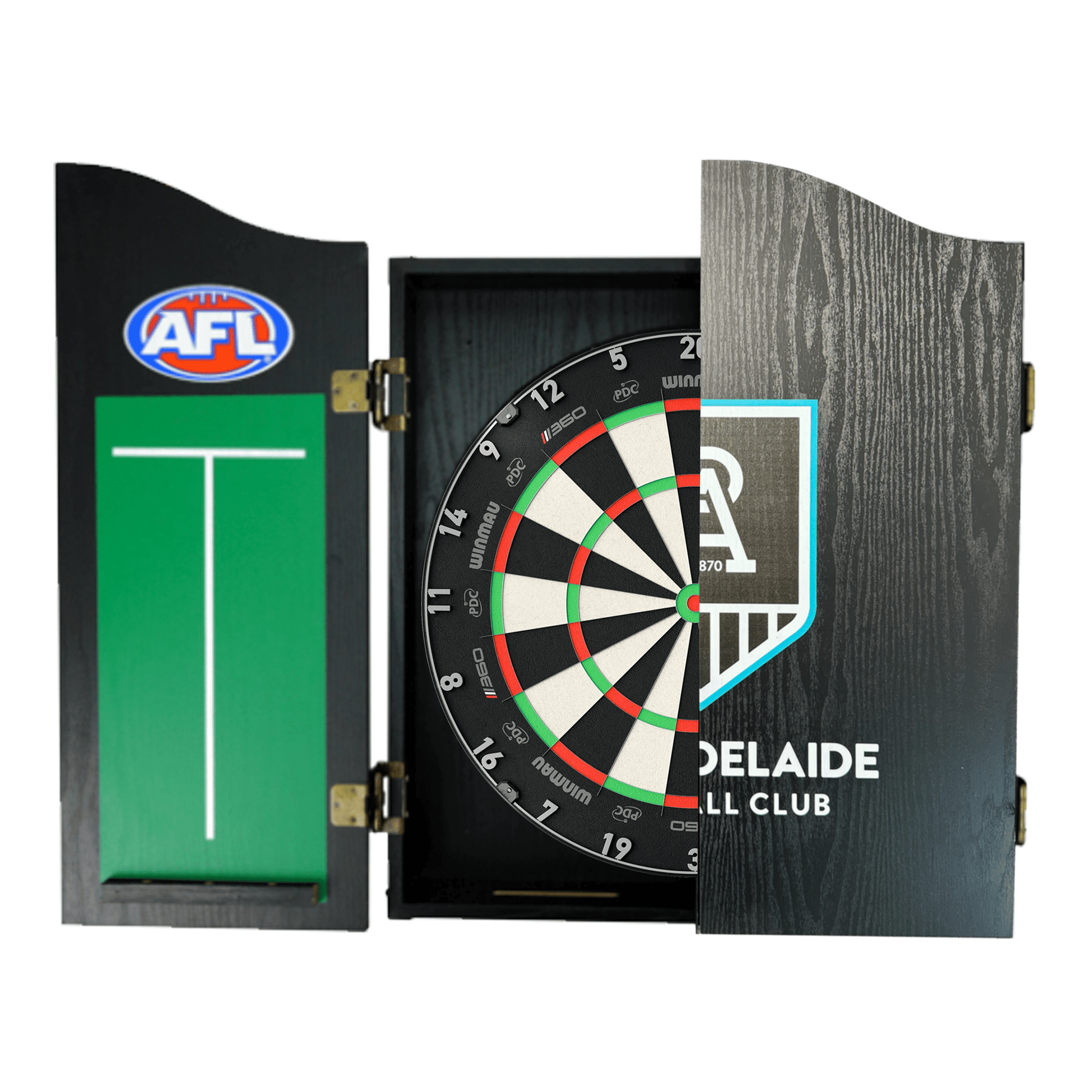 AFL Blade 360 Dartboard, Official AFL Cabinet & Darts - Complete Darts Set Blade 360 / Port Adelaide Power Boards