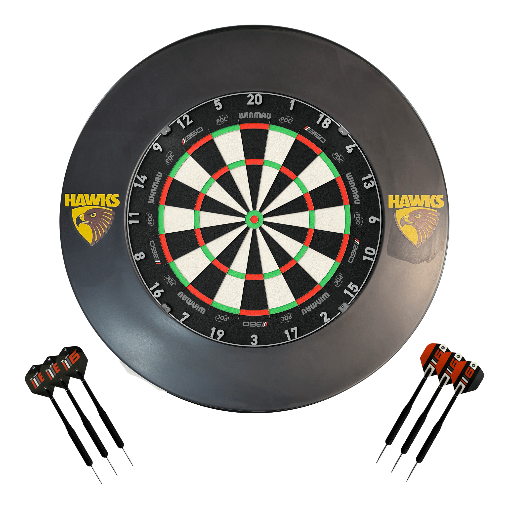 AFL Blade 360 Dartboard, Official AFL Surround & Darts - Complete Darts Set Blade 360 / Hawthorn Hawks Boards