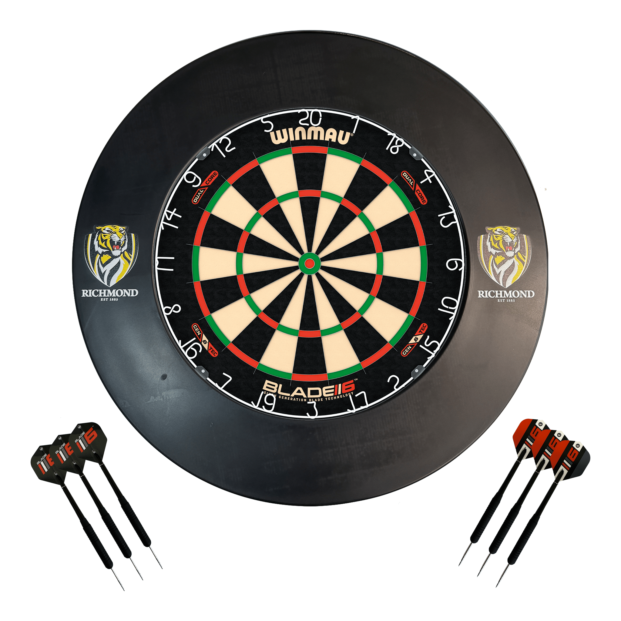 AFL Blade 6 Dartboard, Official AFL Surround & Darts - Complete Darts Set Blade 6 Dual Core / Richmond Tigers Boards