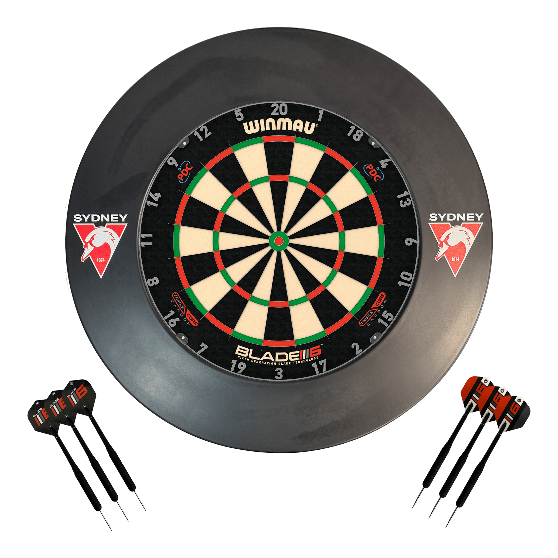 AFL Blade 6 Dartboard, Official AFL Surround & Darts - Complete Darts Set Blade 6 Triple Core / Sydney Swans Boards