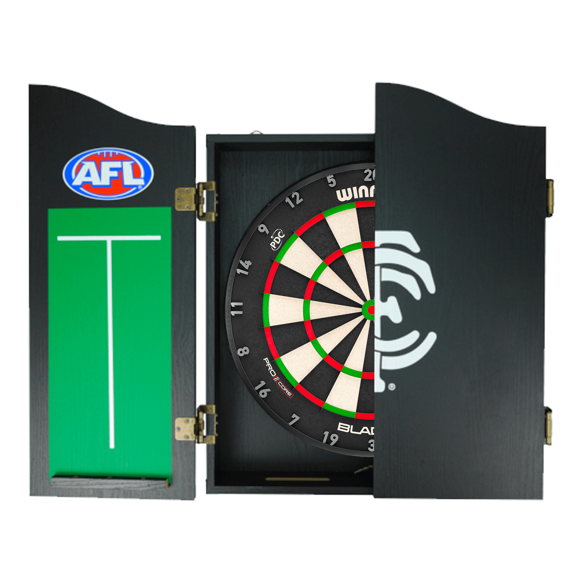 AFL Blade X Dartboard, Official AFL Cabinet & Darts - Complete Darts Set Blade X / Carlton Blues Boards