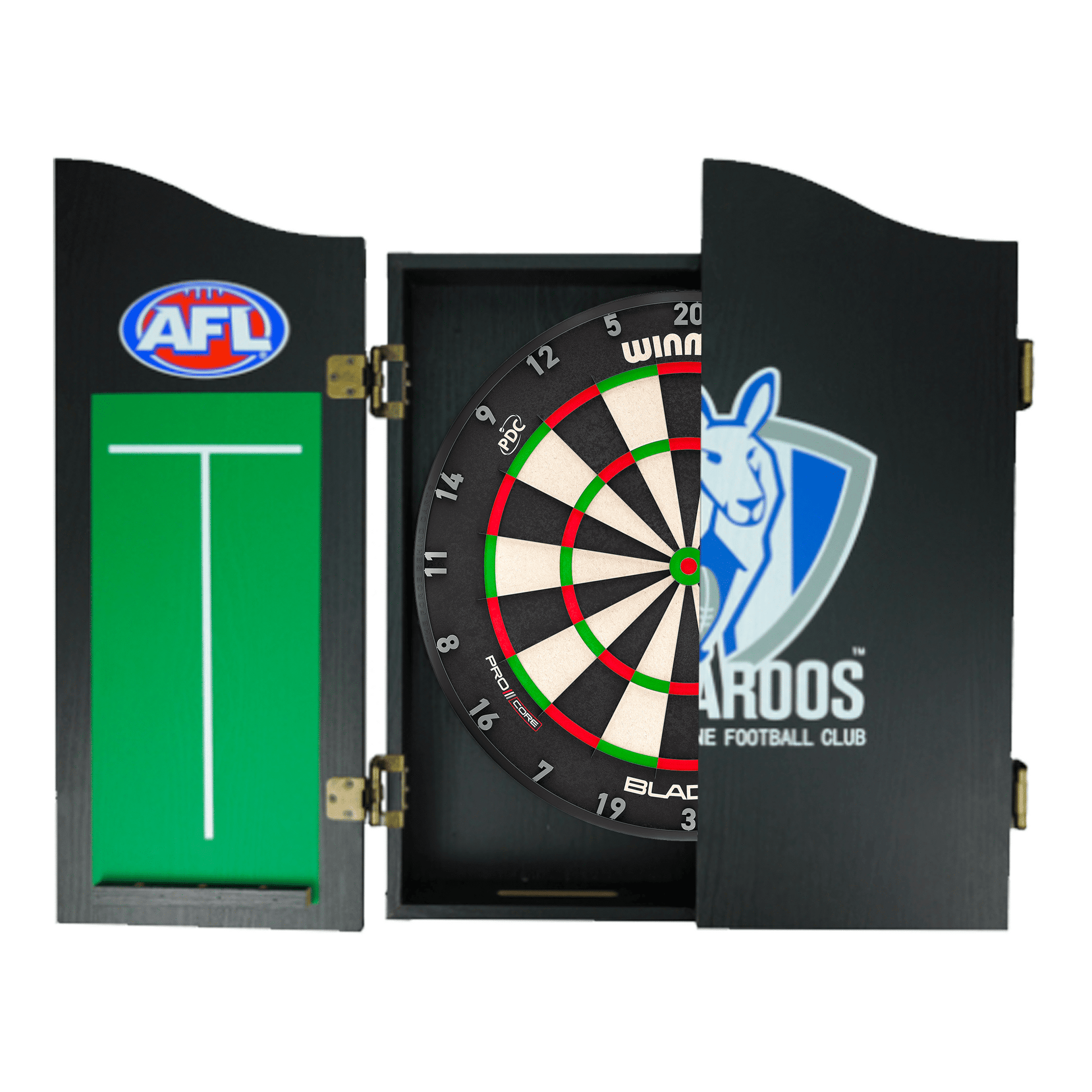 AFL Blade X Dartboard, Official AFL Cabinet & Darts - Complete Darts Set Blade X / North Melbourne Kangaroos Boards