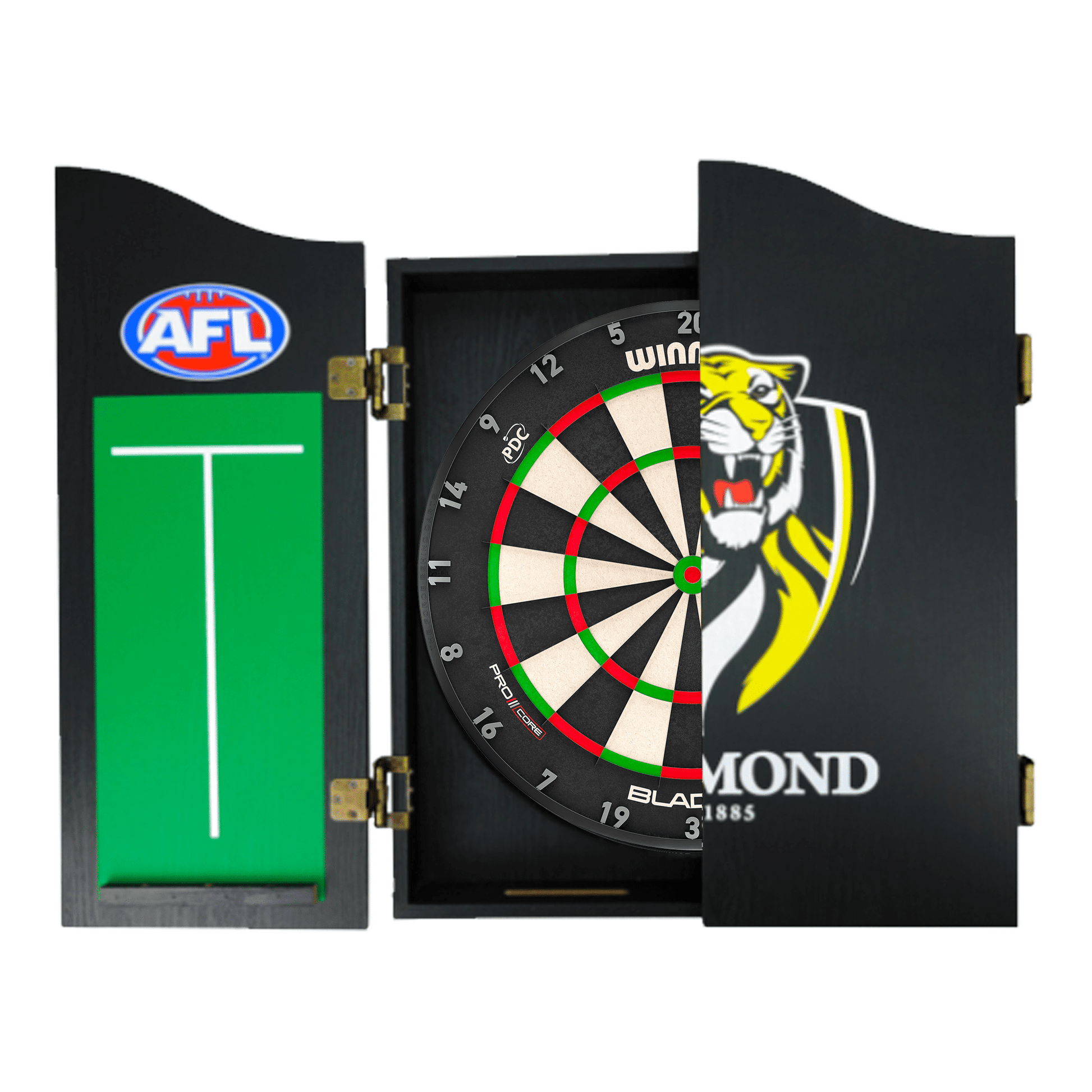 AFL Blade X Dartboard, Official AFL Cabinet & Darts - Complete Darts Set Blade X / Richmond Tigers Boards