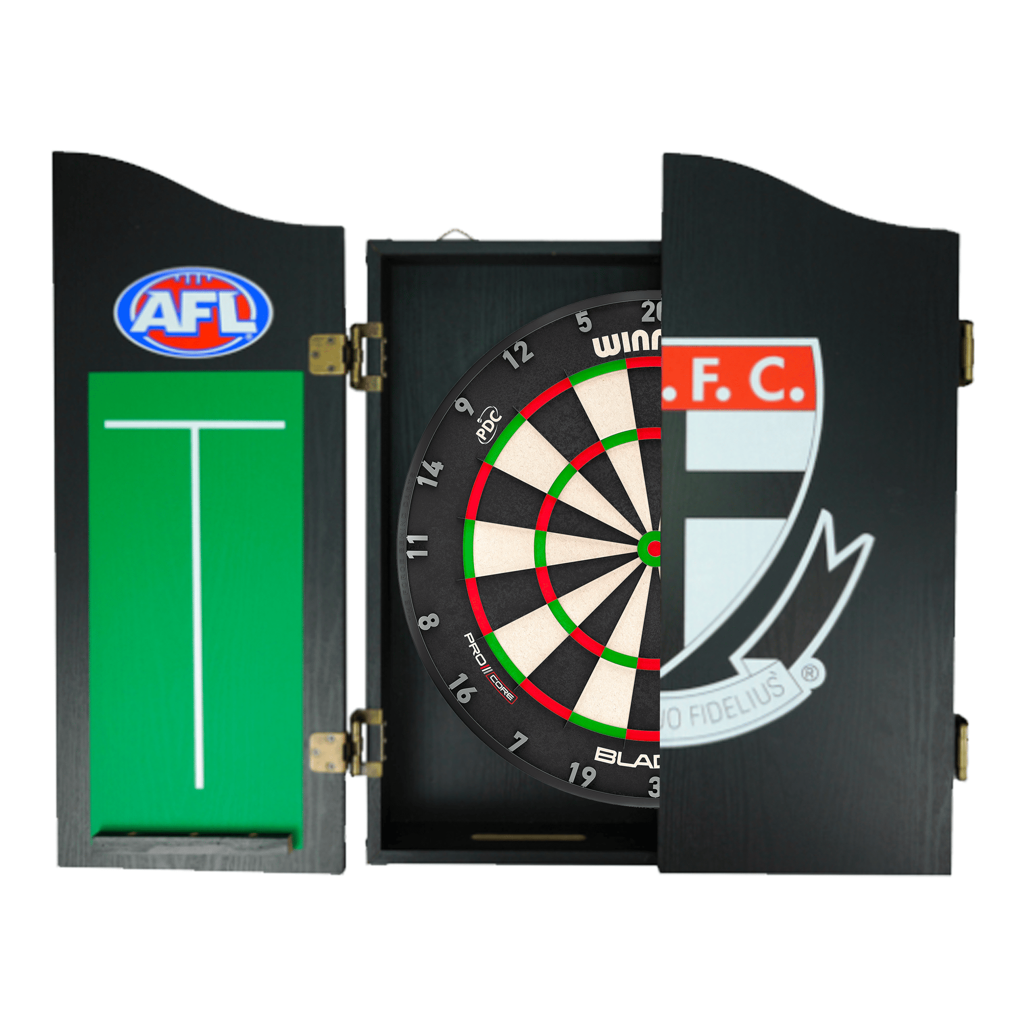 AFL Blade X Dartboard, Official AFL Cabinet & Darts - Complete Darts Set Blade X / St. Kilda Saints Boards