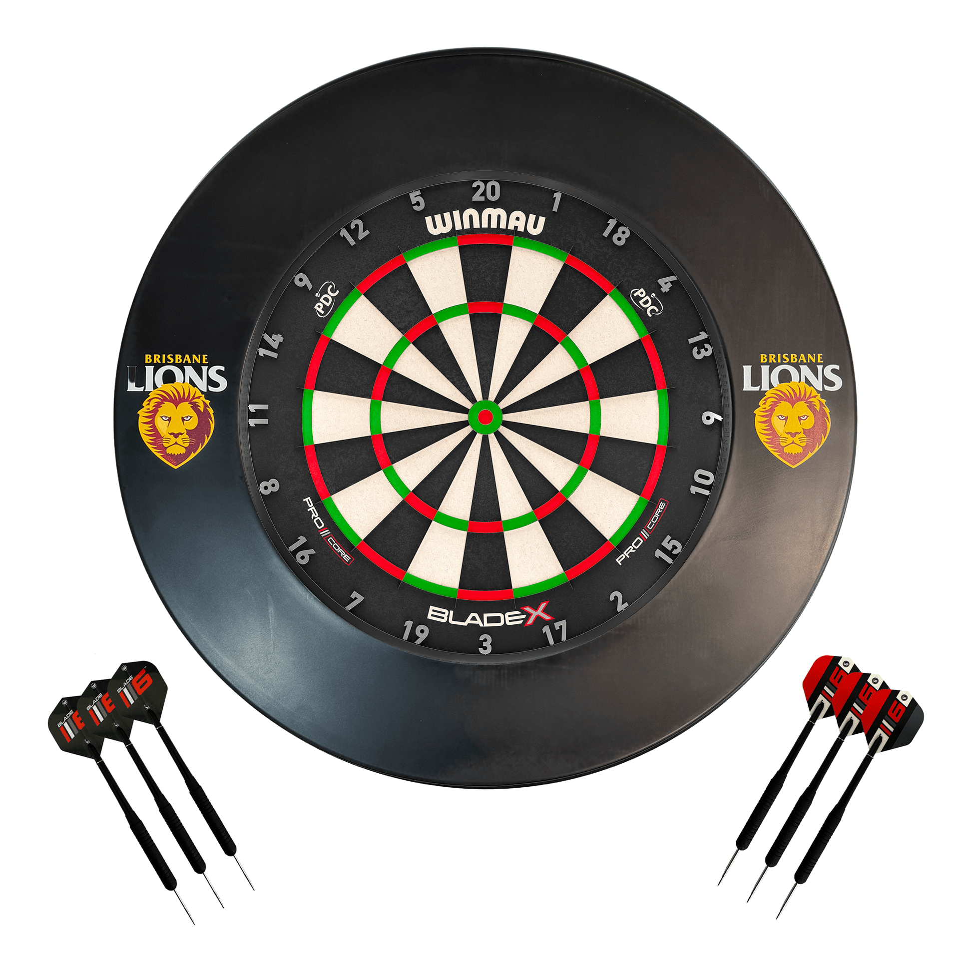 AFL Blade X Dartboard, Official AFL Surround & Darts - Complete Darts Set Blade X / Brisbane Lions Boards