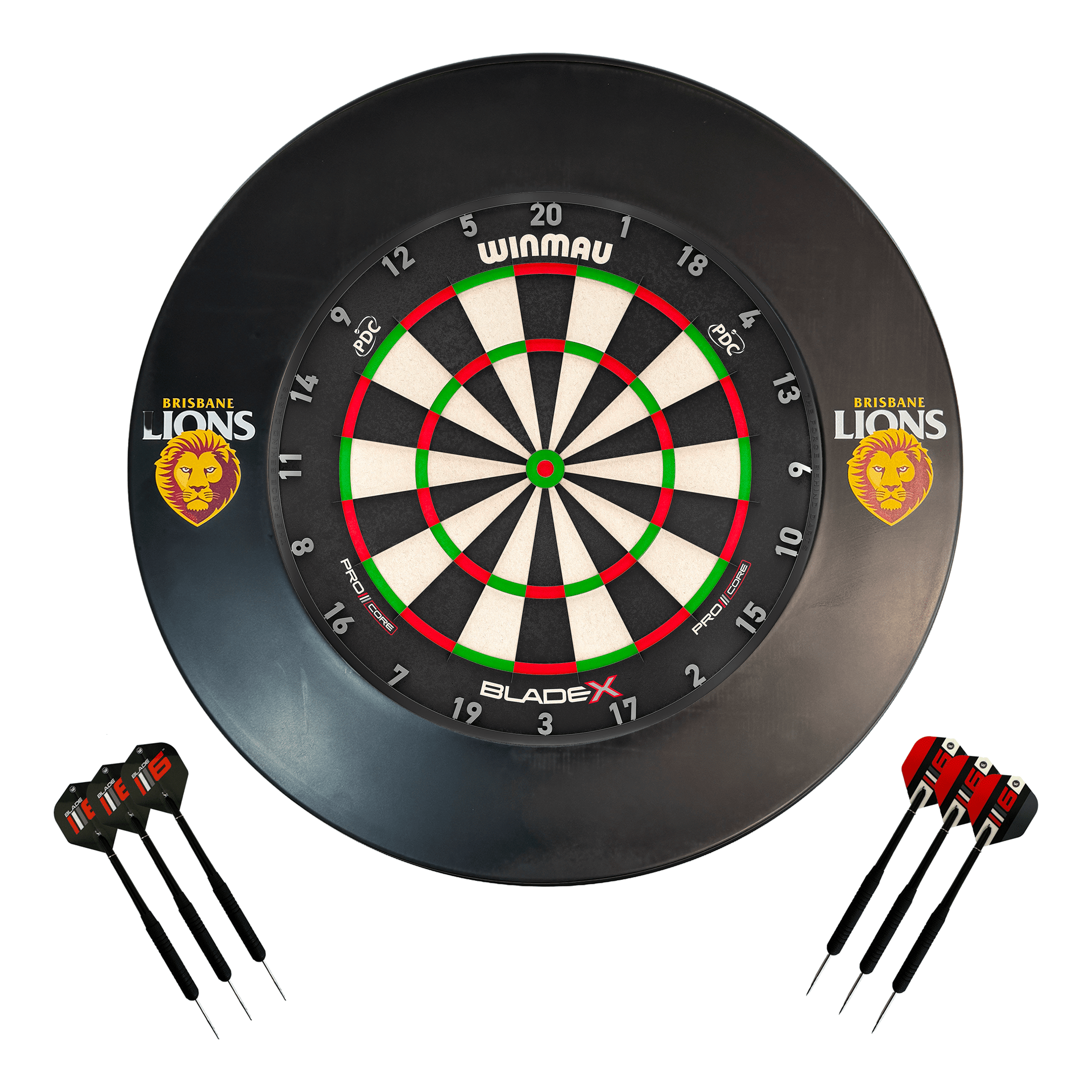 AFL Blade X Dartboard, Official AFL Surround & Darts - Complete Darts Set Blade X / Brisbane Lions Boards