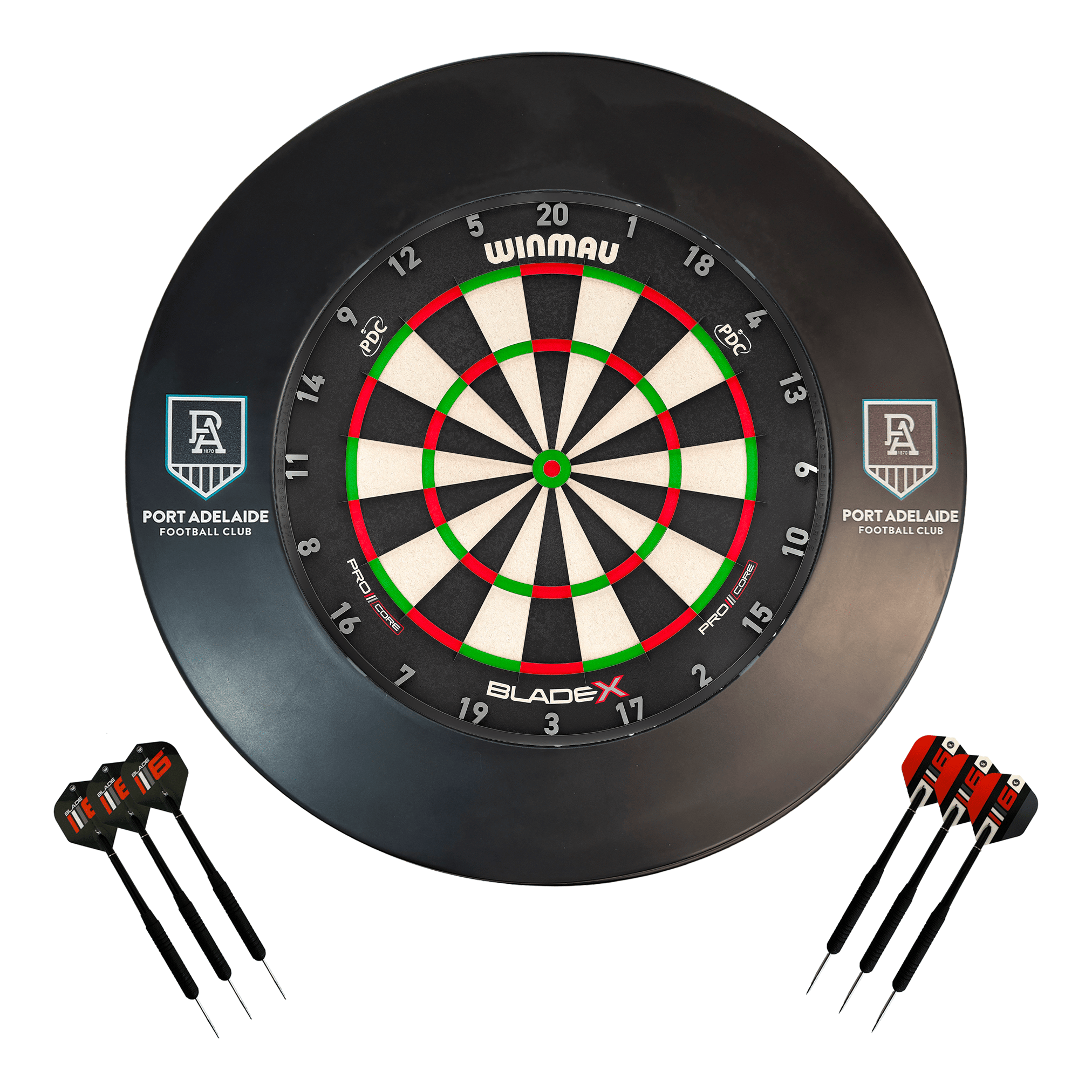 AFL Blade X Dartboard, Official AFL Surround & Darts - Complete Darts Set Blade X / Port Adelaide Power Boards