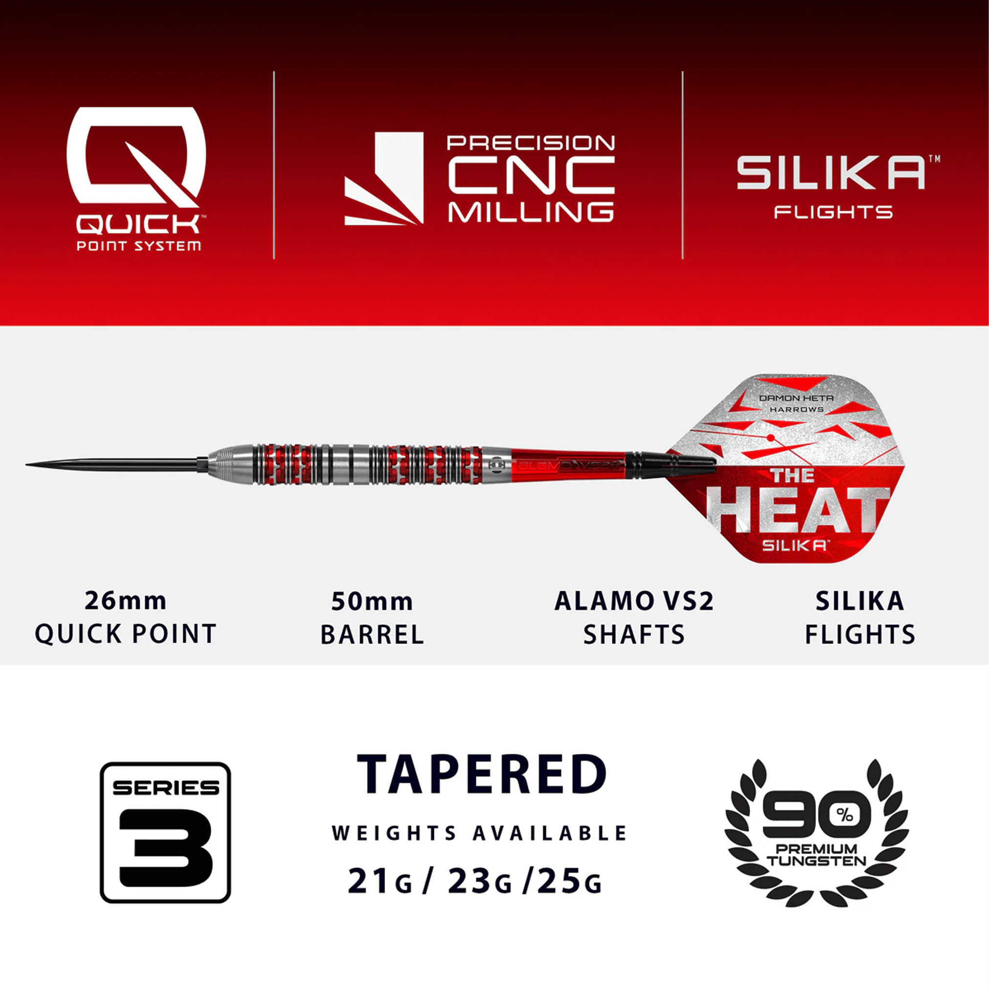 Harrows Damon Heta Series 3 Quick Point - 90% Tungsten Steel Tip Darts Darts