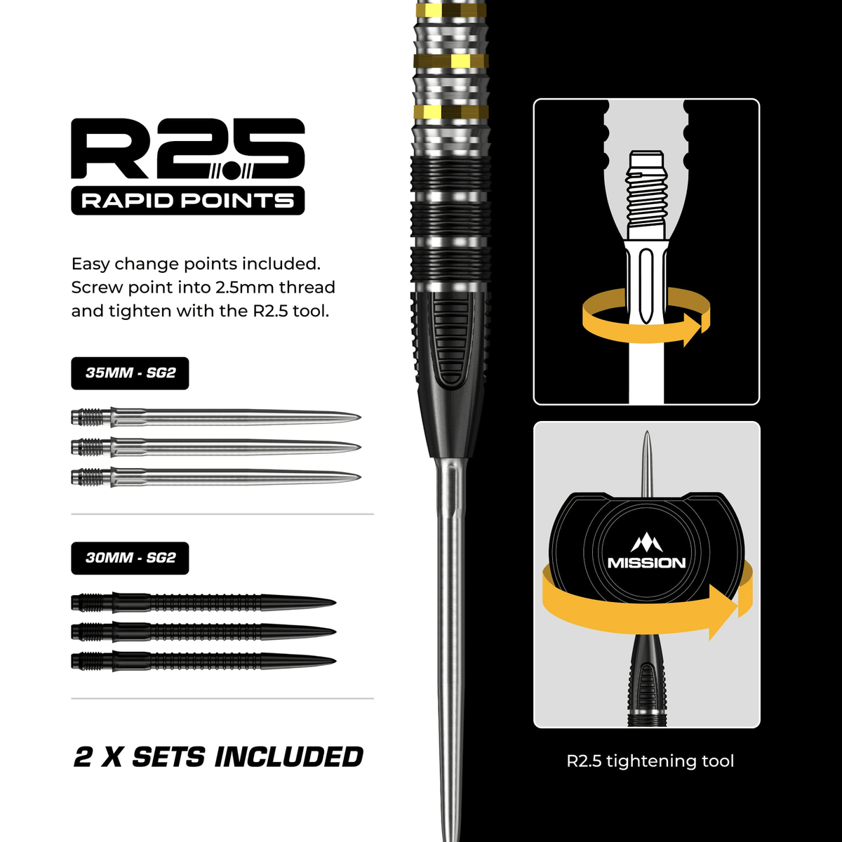 Mission Astro R2.5 Rapid Point - 95% Tungsten Steel Tip Darts Darts