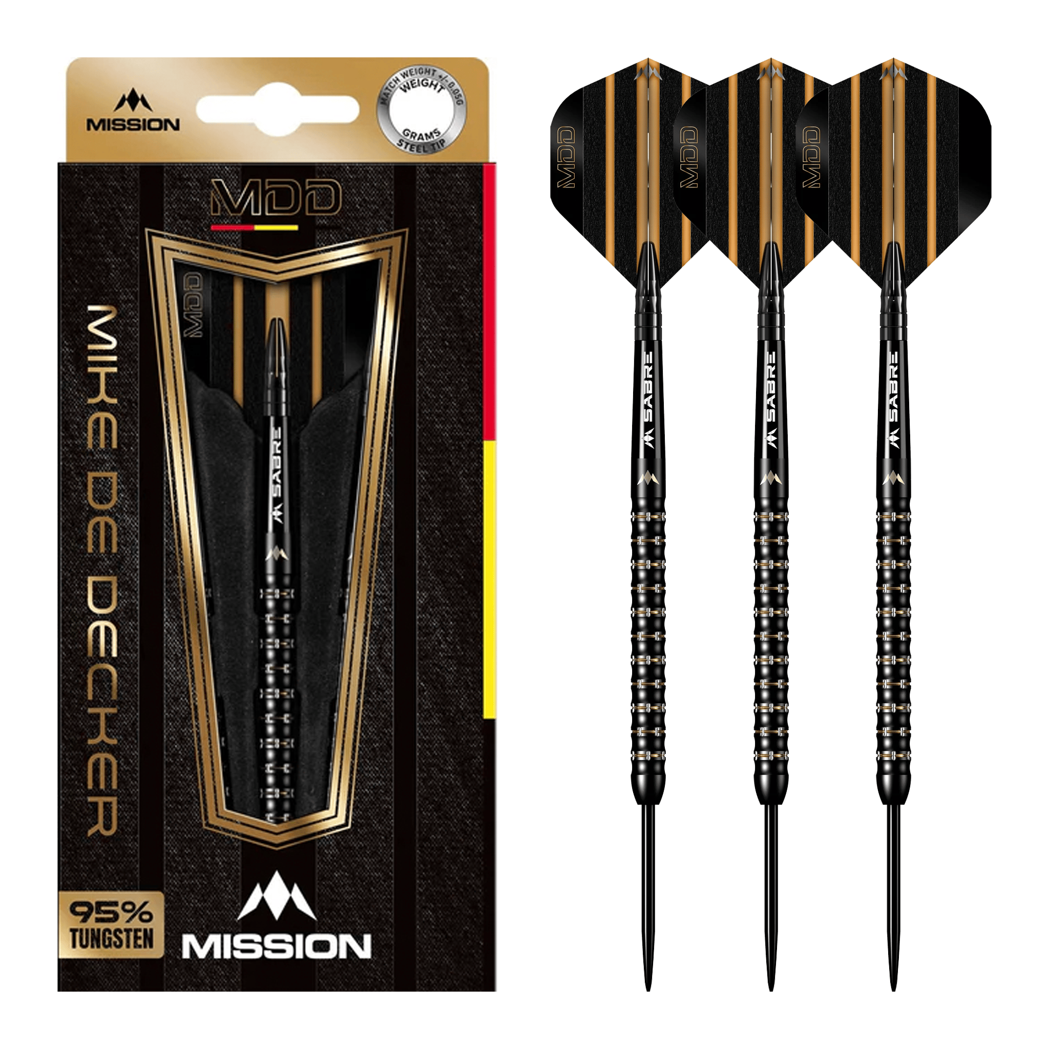 Mission Mike De Decker Black & Gold- 95% Tungsten Steel Tip Darts 22 Grams Darts