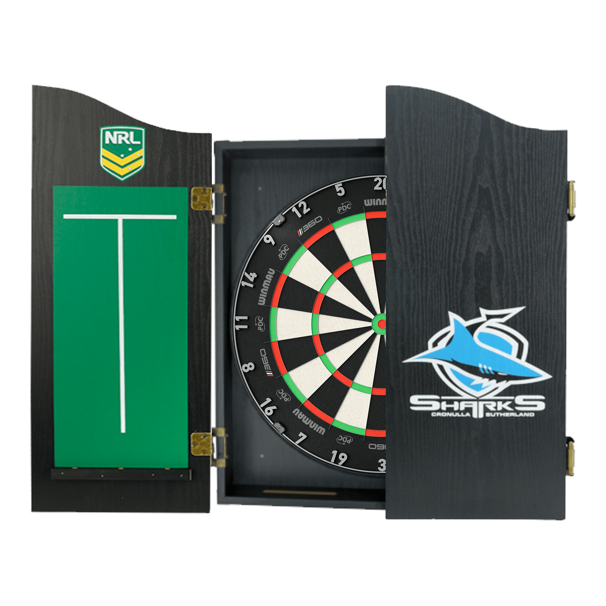 NRL Blade 360 Dartboard, Official NRL Cabinet & Darts - Complete Darts Set Blade 360 / Cronulla Sharks Boards