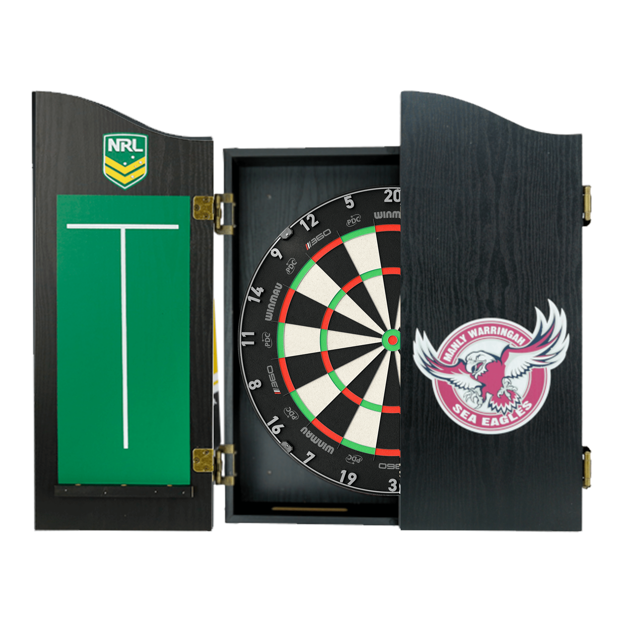 NRL Blade 360 Dartboard, Official NRL Cabinet & Darts - Complete Darts Set Blade 360 / Manly Sea Eagles Boards