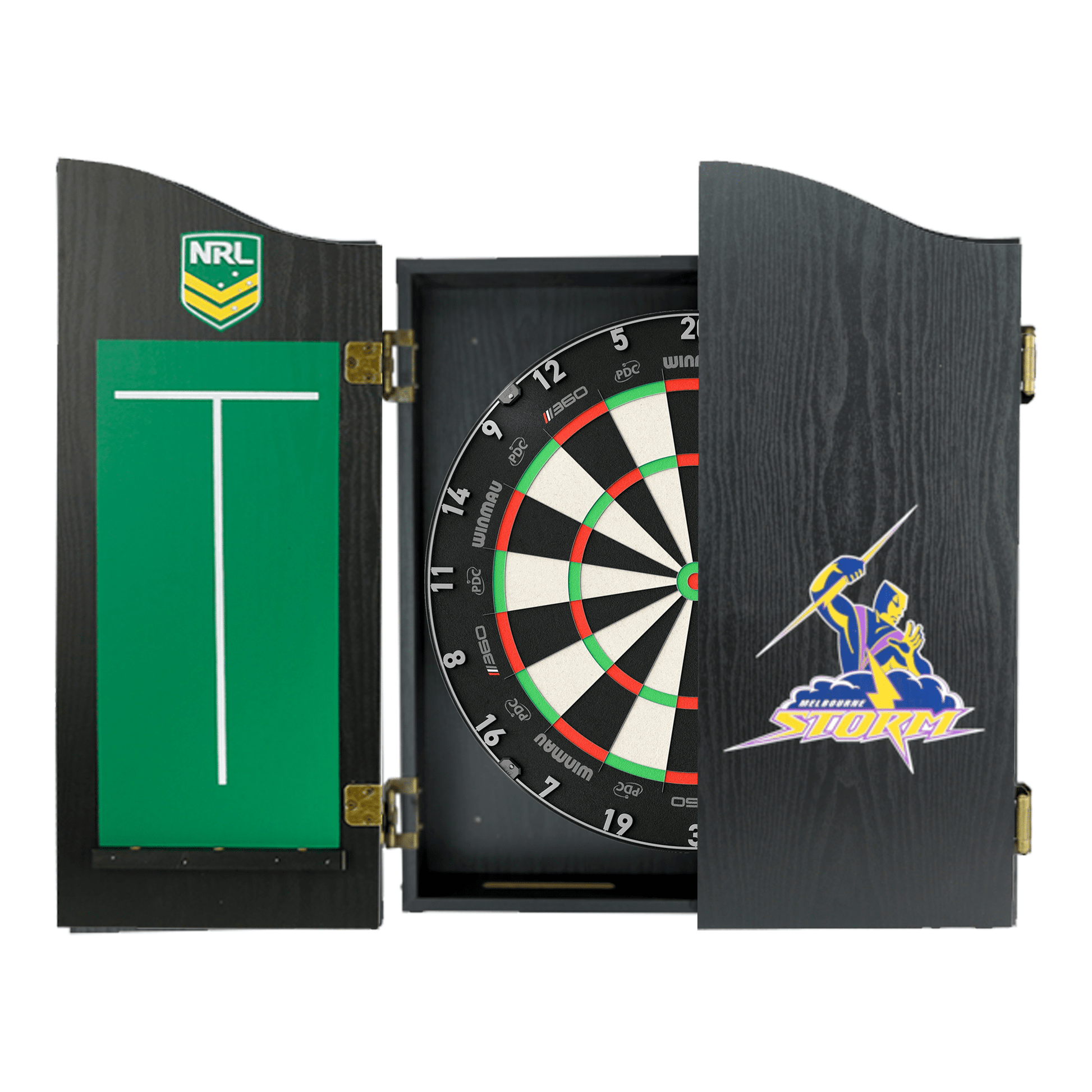 NRL Blade 360 Dartboard, Official NRL Cabinet & Darts - Complete Darts Set Blade 360 / Melbourne Storm Boards