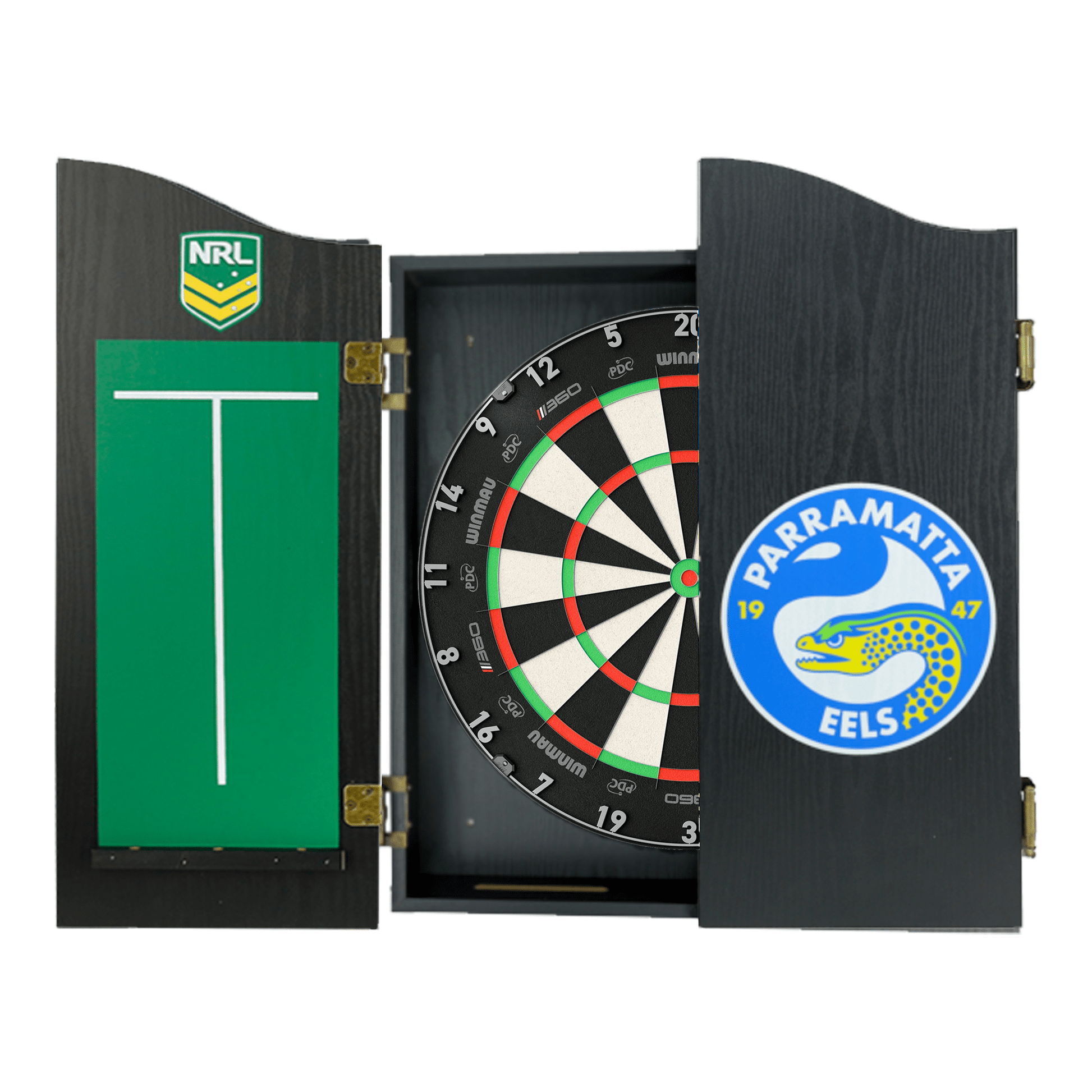 NRL Blade 360 Dartboard, Official NRL Cabinet & Darts - Complete Darts Set Blade 360 / Parramatta Eels Boards
