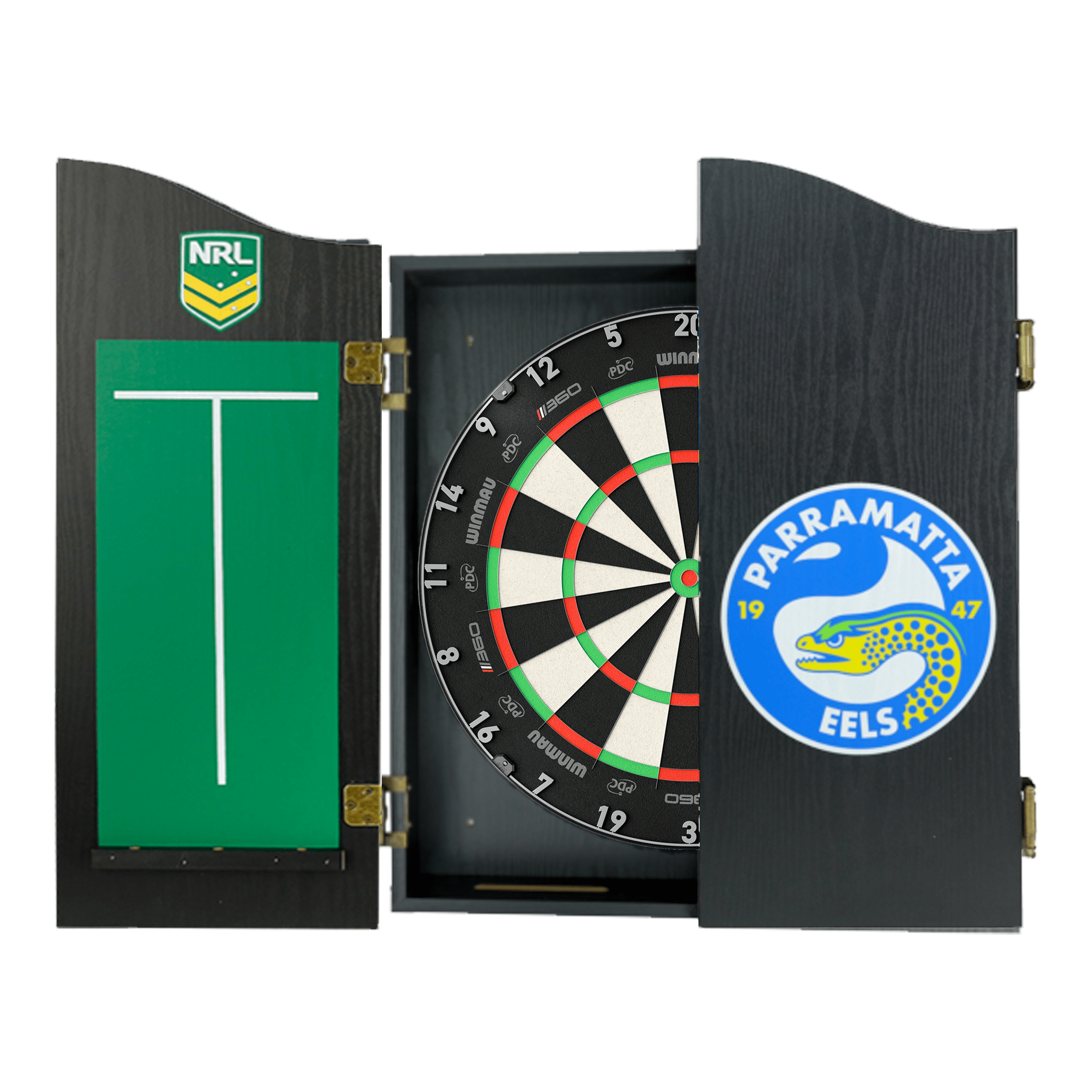 NRL Blade 360 Dartboard, Official NRL Cabinet & Darts - Complete Darts Set Blade 360 / Parramatta Eels Boards