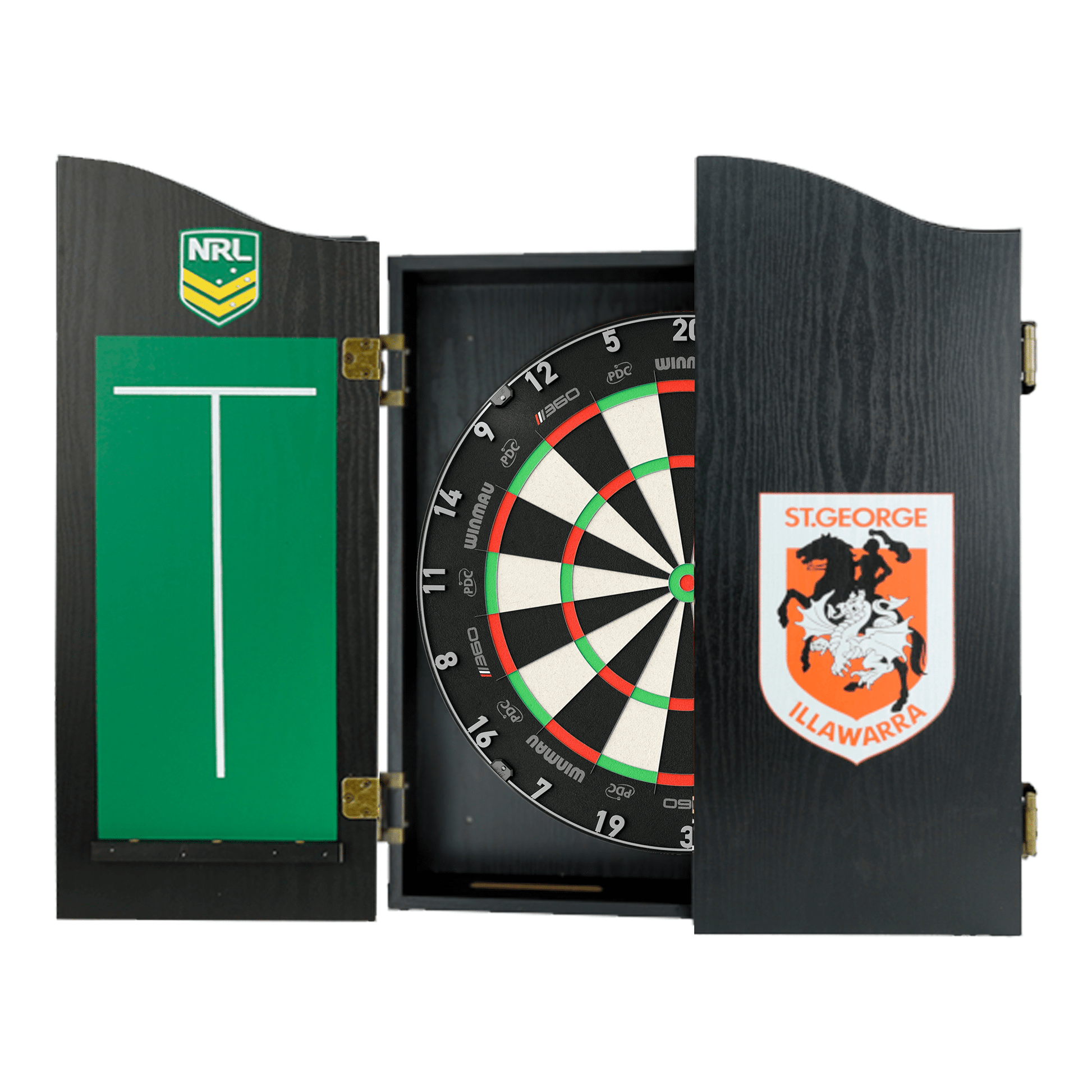 NRL Blade 360 Dartboard, Official NRL Cabinet & Darts - Complete Darts Set Blade 360 / St. George Illawara Dragons Boards