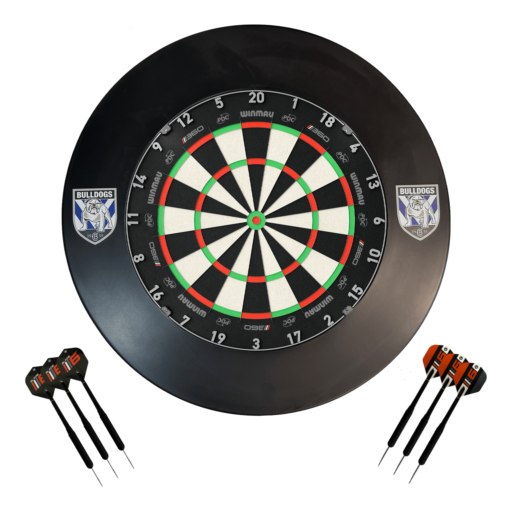 NRL Blade 360 Dartboard, Official NRL Surround & Darts - Complete Darts Set Blade 360 / Canterbury Bulldogs Boards