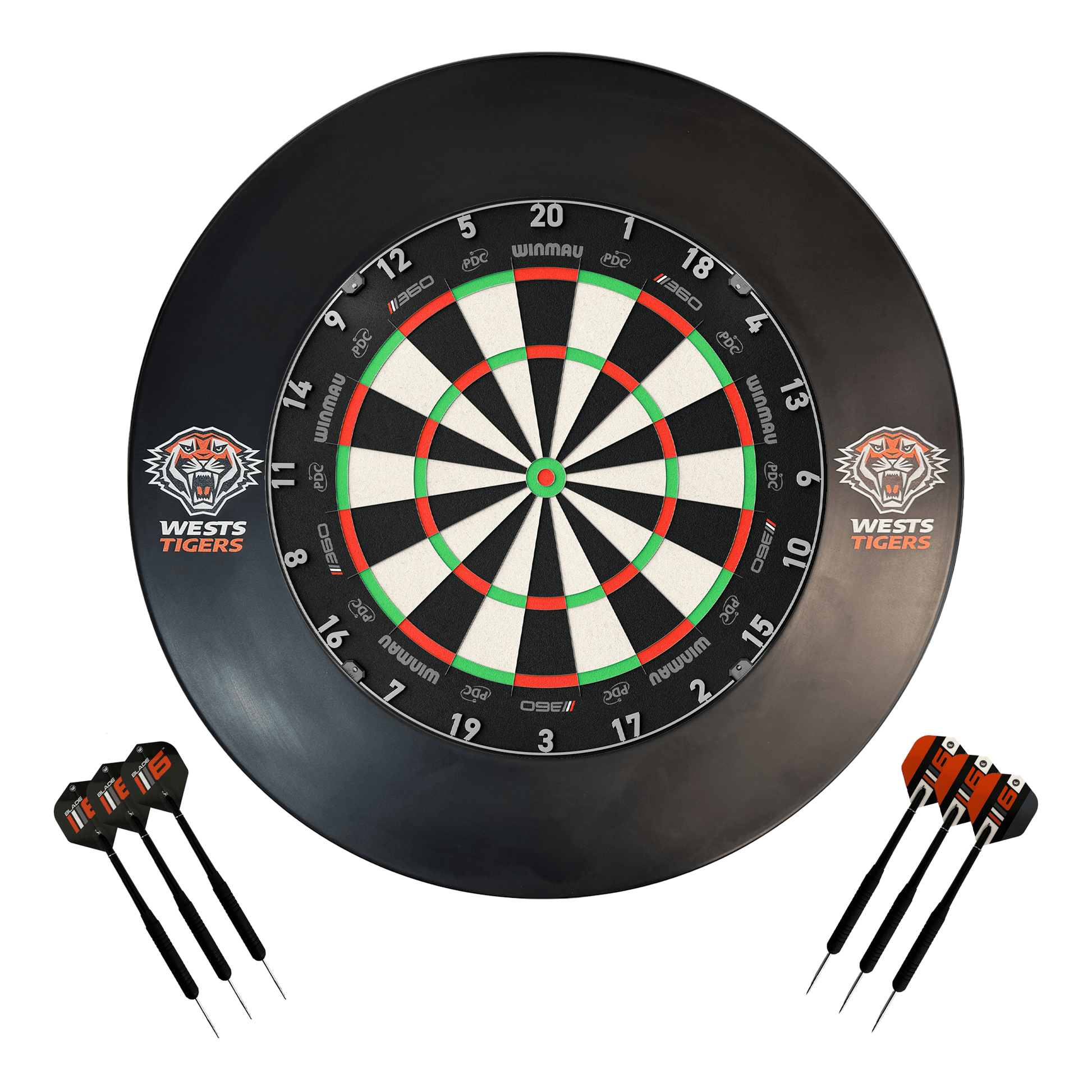 NRL Blade 360 Dartboard, Official NRL Surround & Darts - Complete Darts Set Blade 360 / West Sydney Tigers Boards