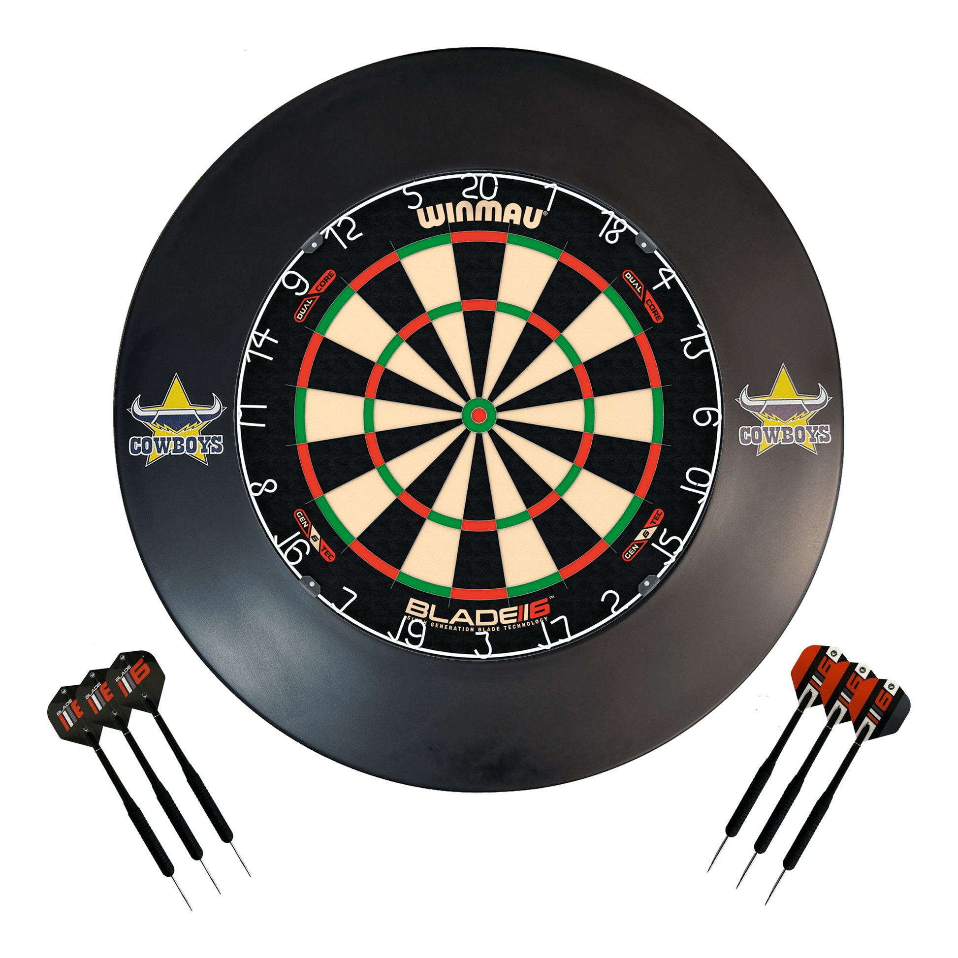 NRL Blade 6 Dartboard, Official NRL Surround & Darts - Complete Darts Set Blade 6 Dual Core / North Queensland Cowboys Boards
