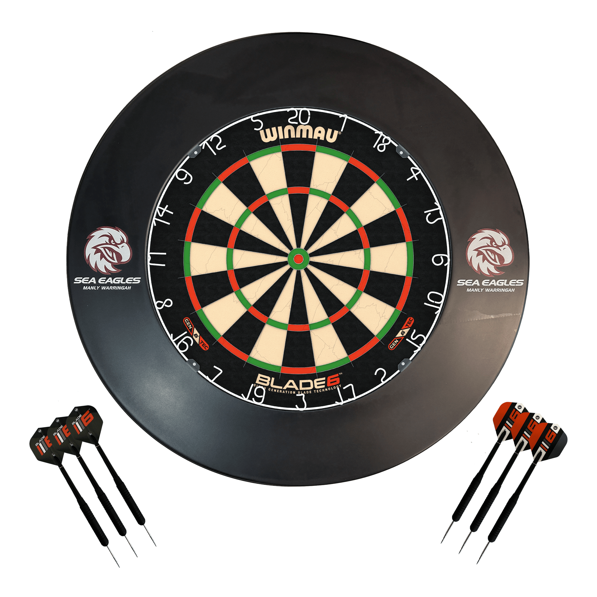 NRL Blade 6 Dartboard, Official NRL Surround & Darts - Complete Darts Set Blade 6 / Manly Sea Eagles Boards