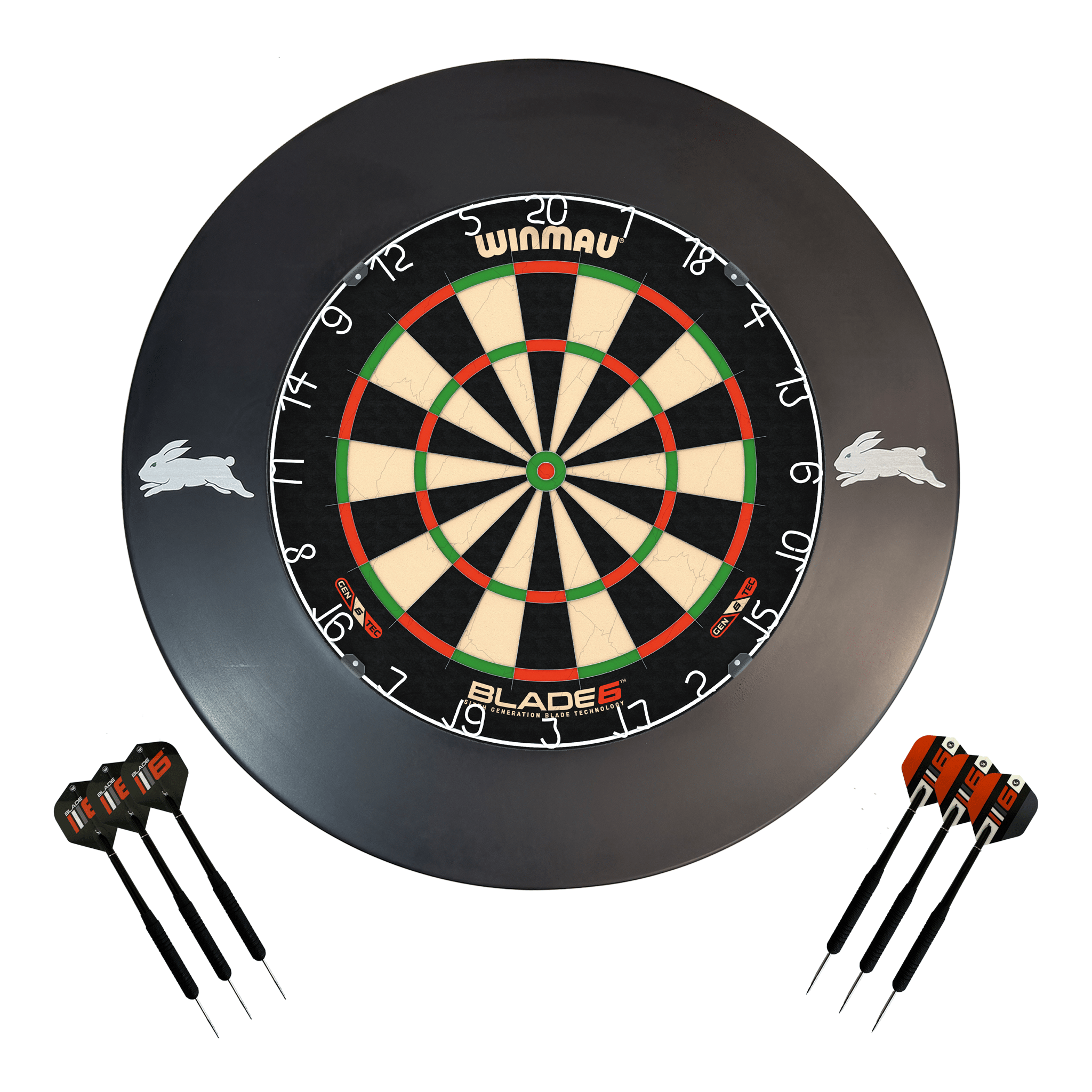 NRL Blade 6 Dartboard, Official NRL Surround & Darts - Complete Darts Set Blade 6 / South Sydney Rabbitohs Boards