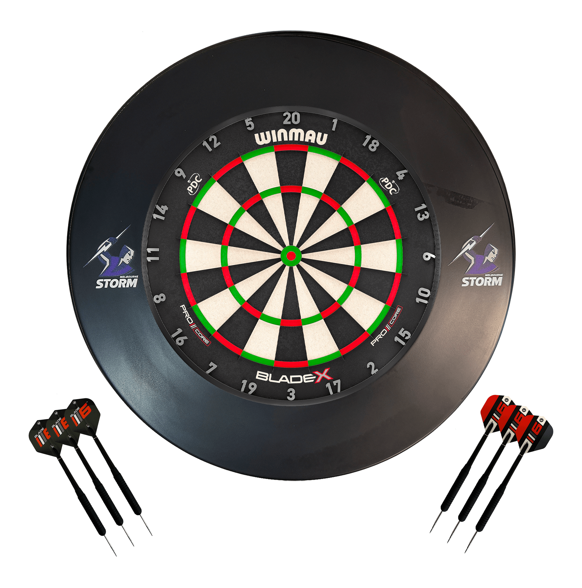NRL Blade X Dartboard, Official NRL Surround & Darts - Complete Darts Set Blade X / Melbourne Storm Boards