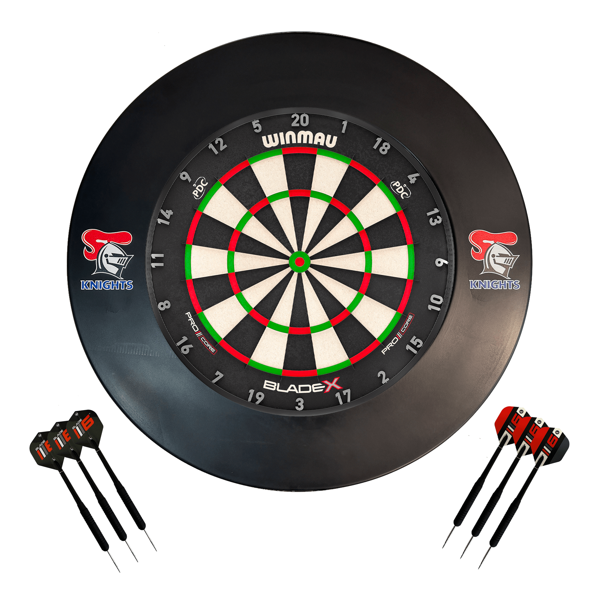 NRL Blade X Dartboard, Official NRL Surround & Darts - Complete Darts Set Blade X / Newcastle Knights Boards