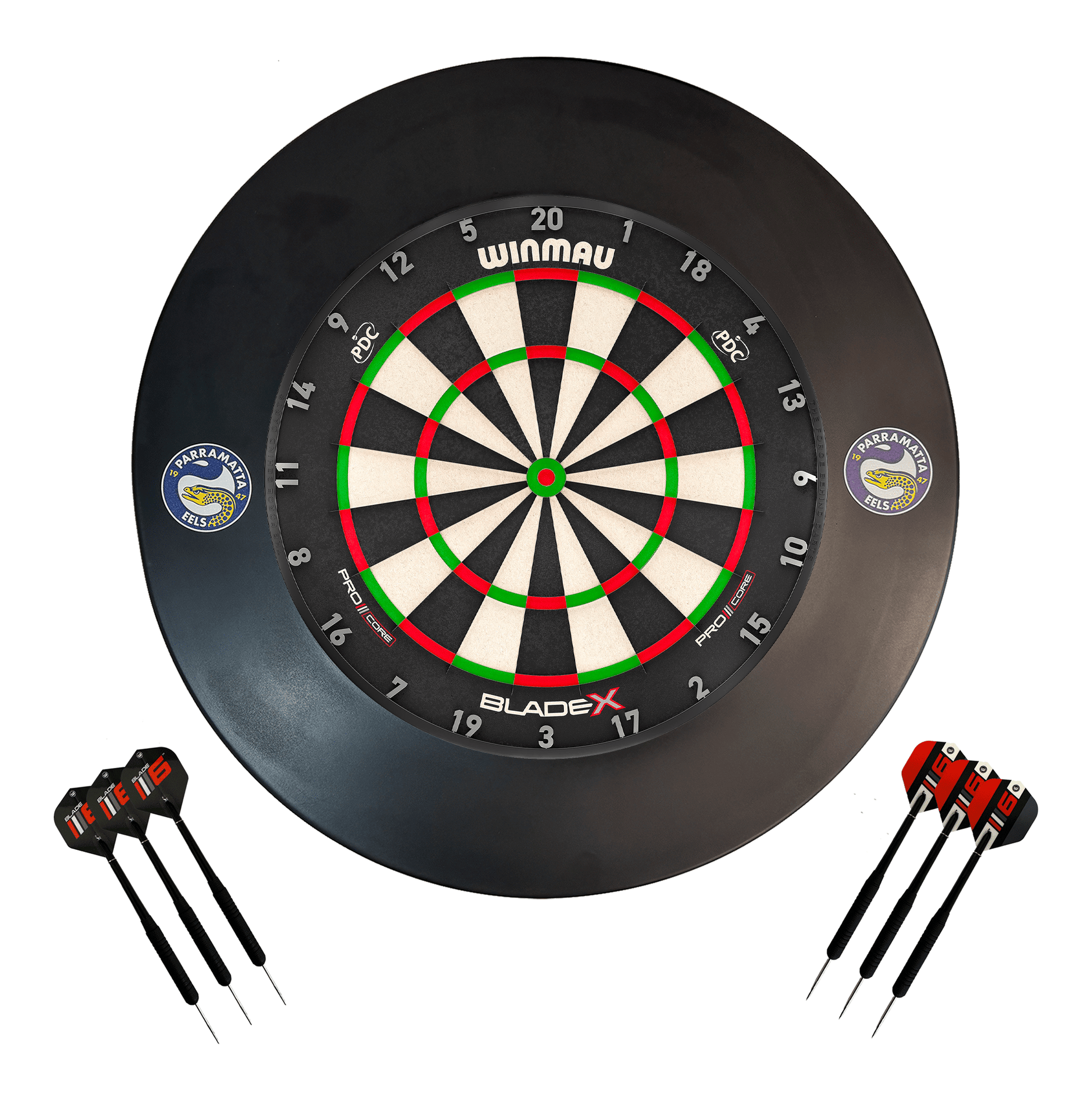NRL Blade X Dartboard, Official NRL Surround & Darts - Complete Darts Set Blade X / Parramatta Eels Boards