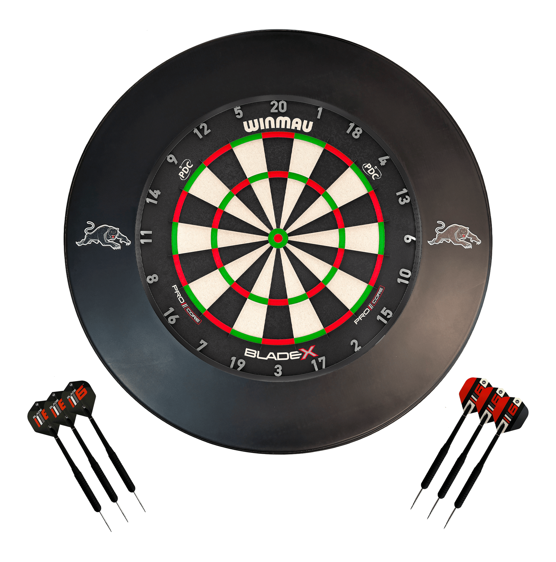 NRL Blade X Dartboard, Official NRL Surround & Darts - Complete Darts Set Blade X / Penrith Panthers Boards