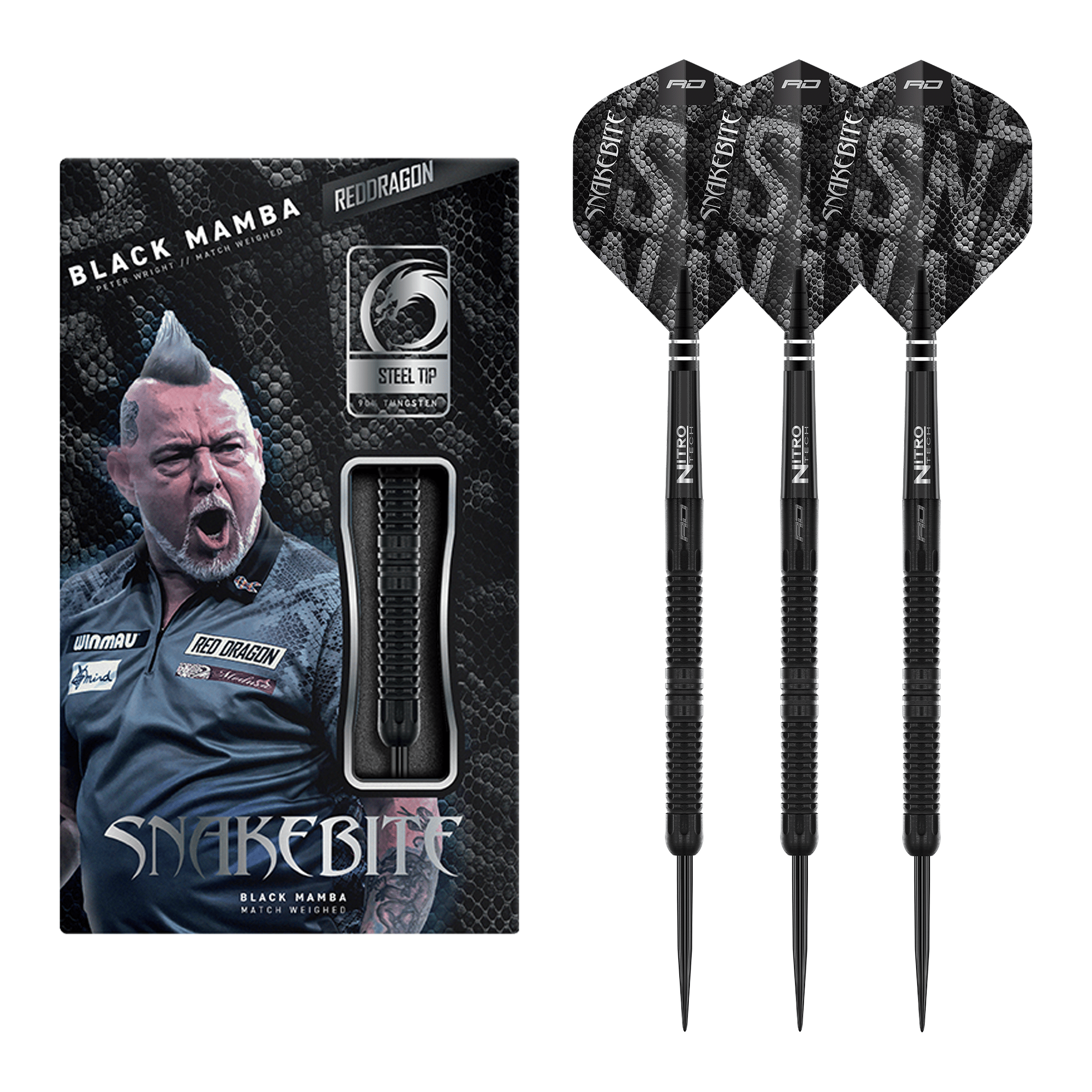 Red Dragon Peter Wright Black Mamba - 90% Tungsten Steel Tip Darts 22Grams Darts