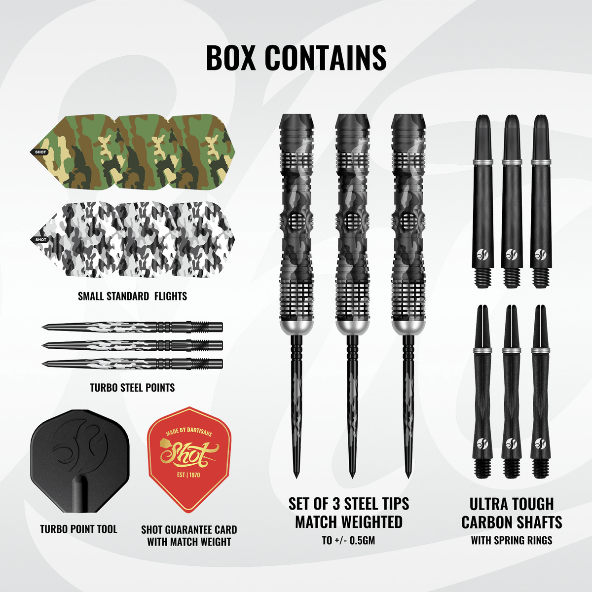 Shot Camo Longshot Turbo Point - 95% Tungsten Steel Tip Darts Darts