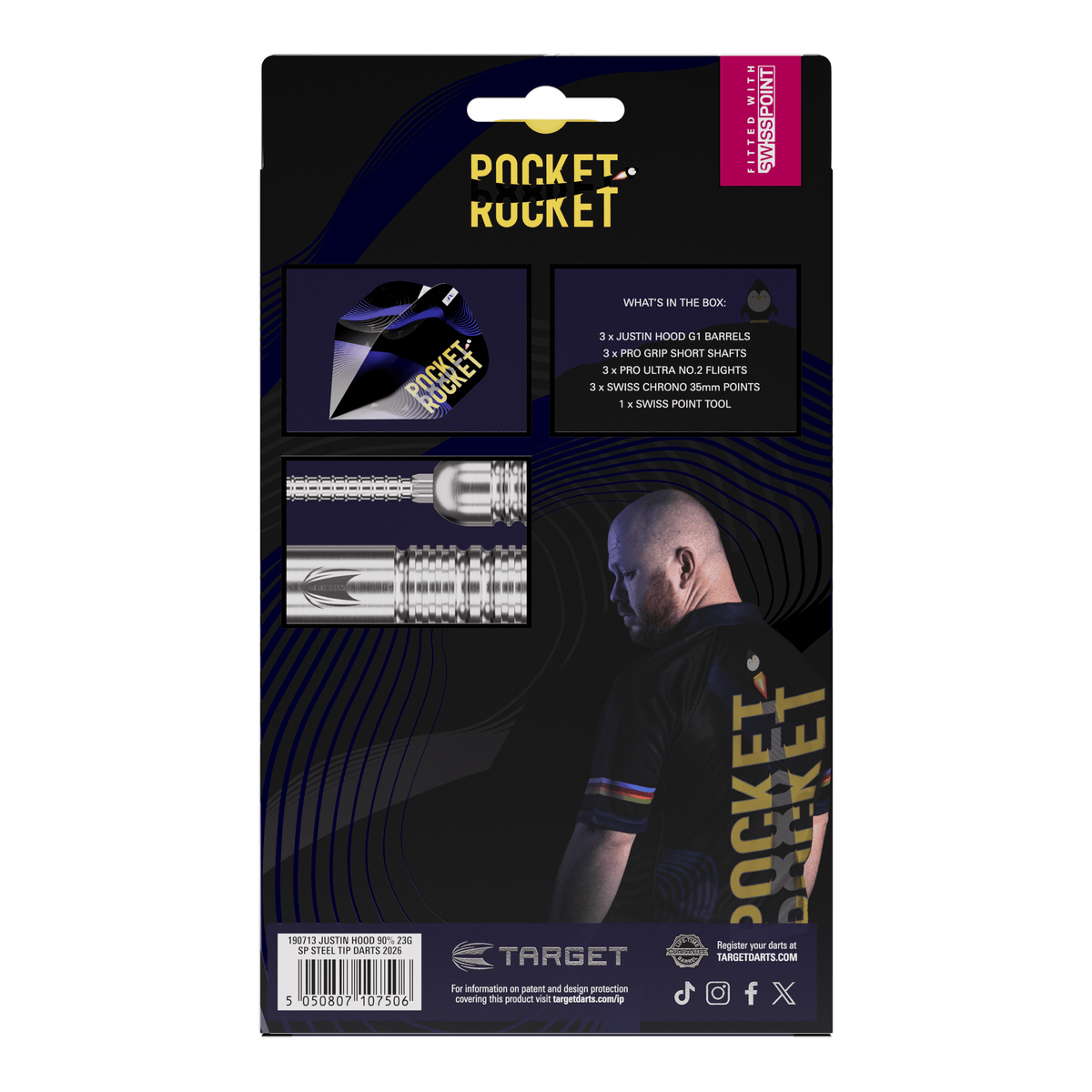 Target Justin Hood Gen 1 Swiss Point - 90% Tungsten Steel Tip Darts 23 Grams Darts