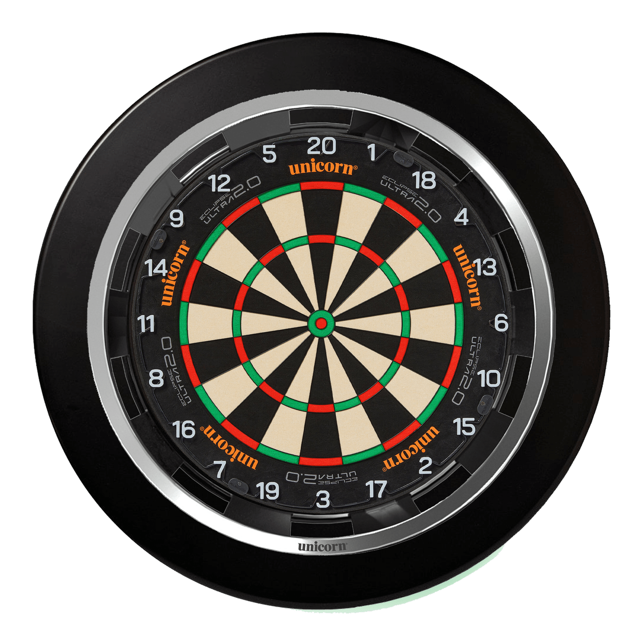 Unicorn Eclipse Ultra Dartboard, Surround & Solar Flare Light Bundle Ultra 2.0 / Black / Solar Flare Boards
