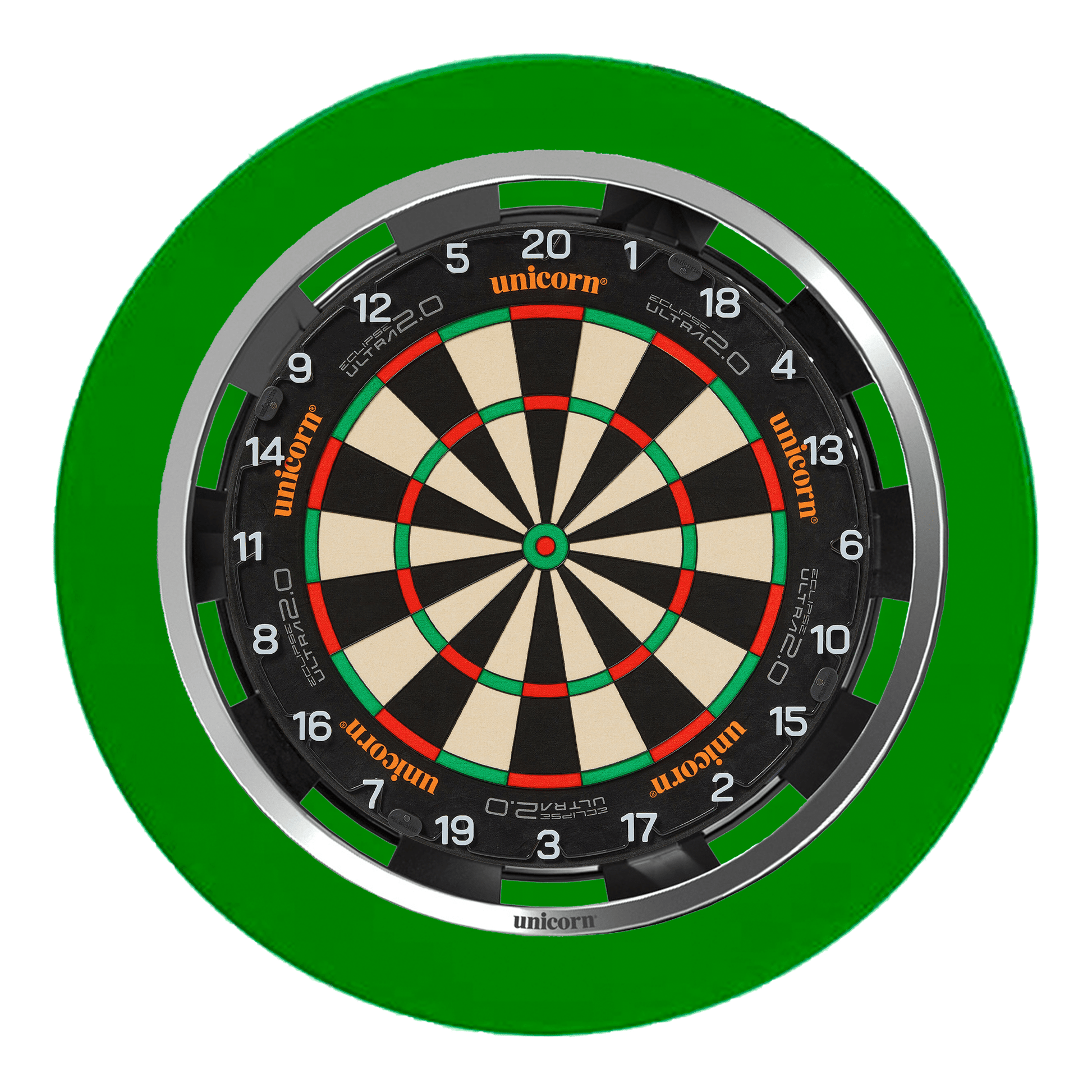 Unicorn Eclipse Ultra Dartboard, Surround & Solar Flare Light Bundle Ultra 2.0 / Green / Solar Flare Boards