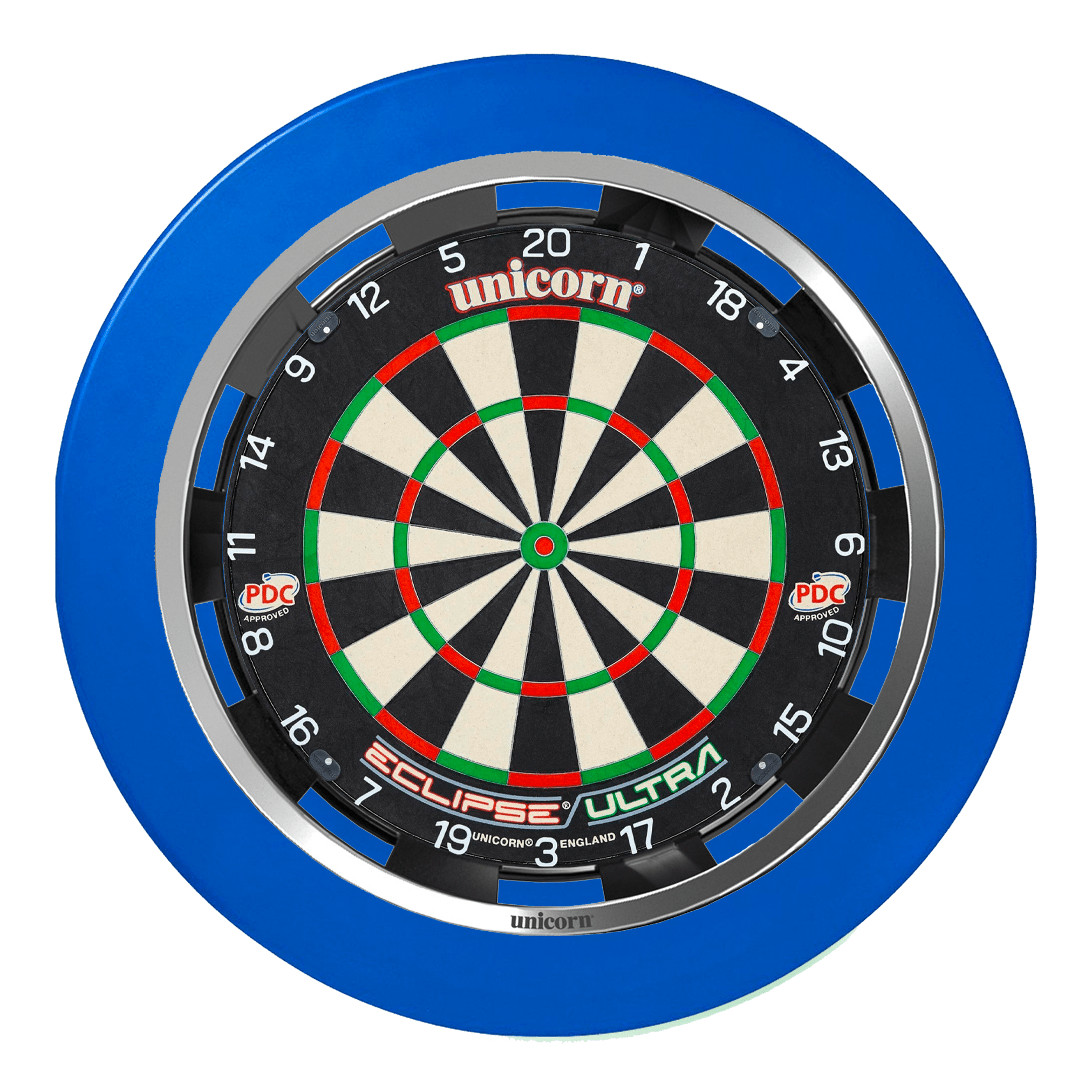 Unicorn Eclipse Ultra Dartboard, Surround & Solar Flare Light Bundle Ultra / Blue / Solar Flare Boards