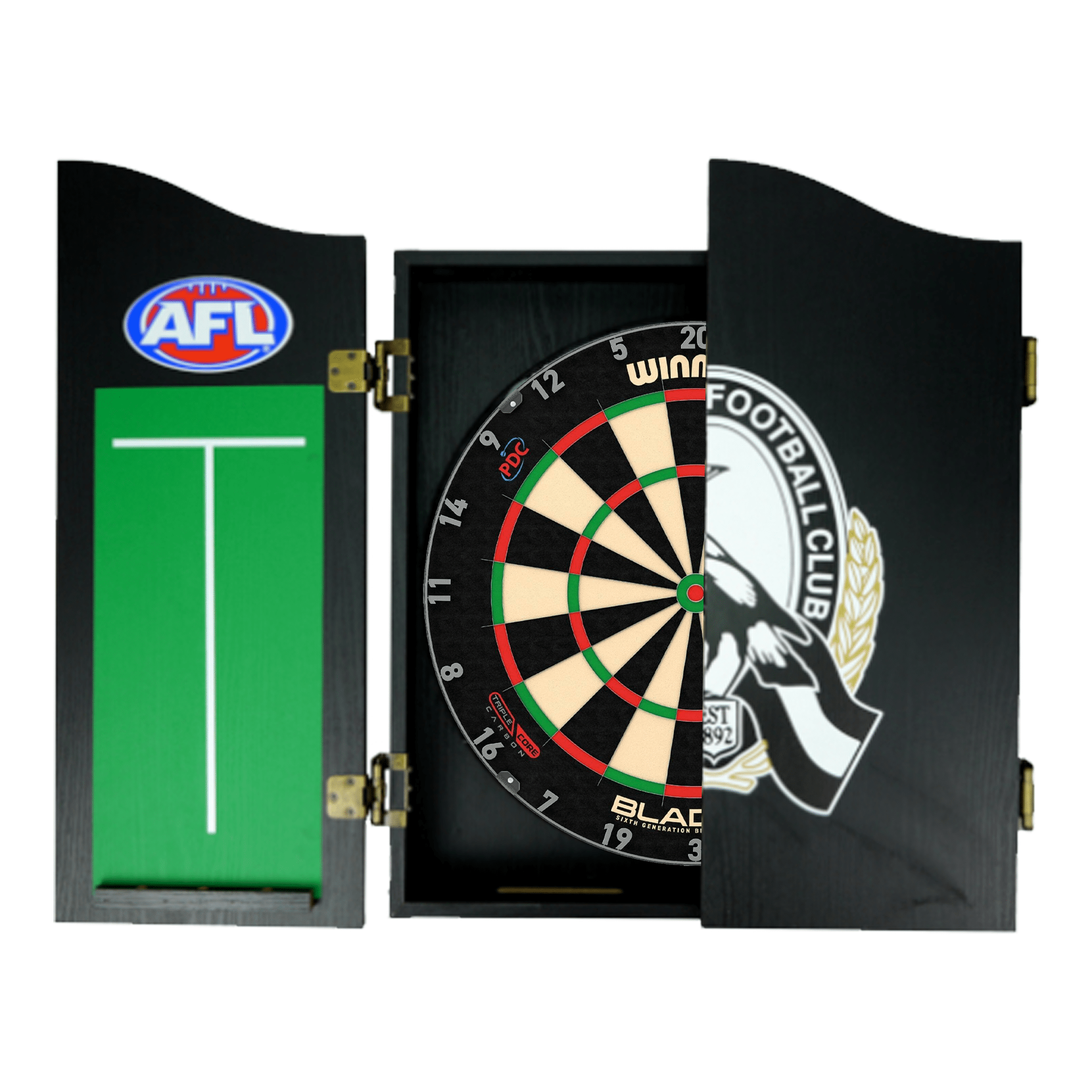 Wimmau Blade 6 Dartboard, Official AFL Cabinet & Darts - Complete Darts Set Boards