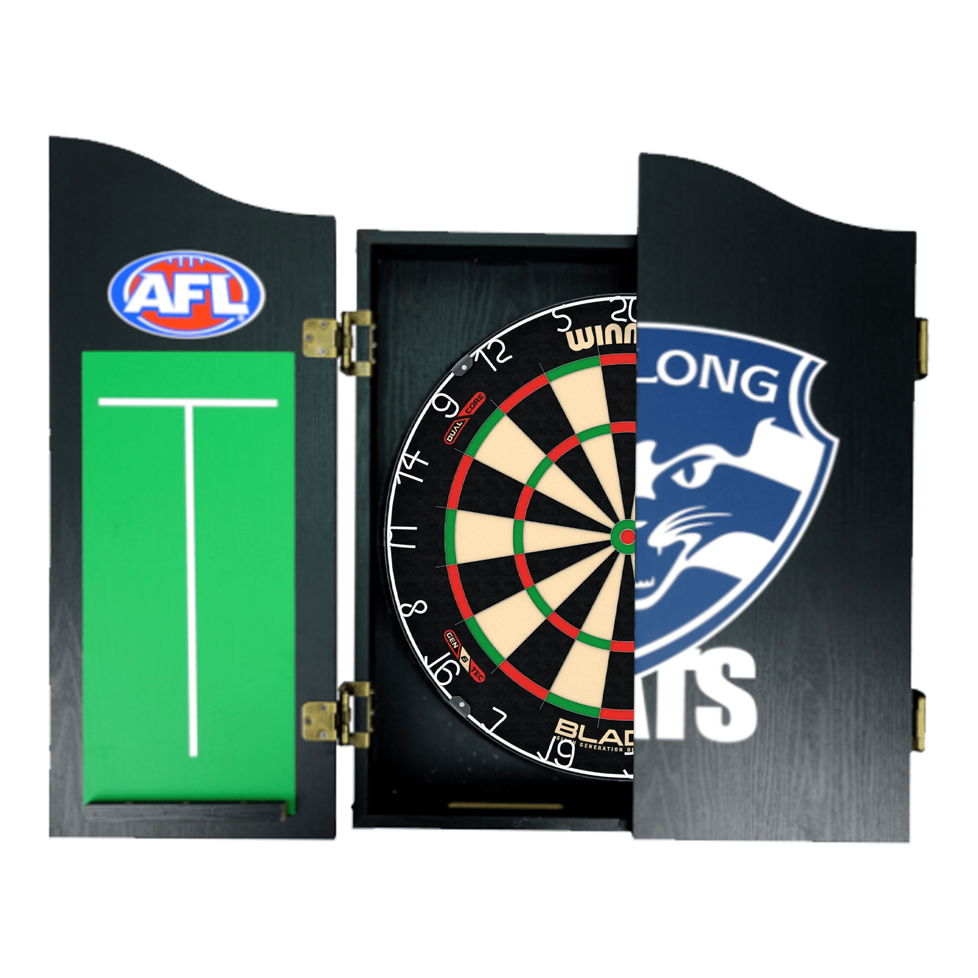 Wimmau Blade 6 Dartboard, Official AFL Cabinet & Darts - Complete Darts Set Boards
