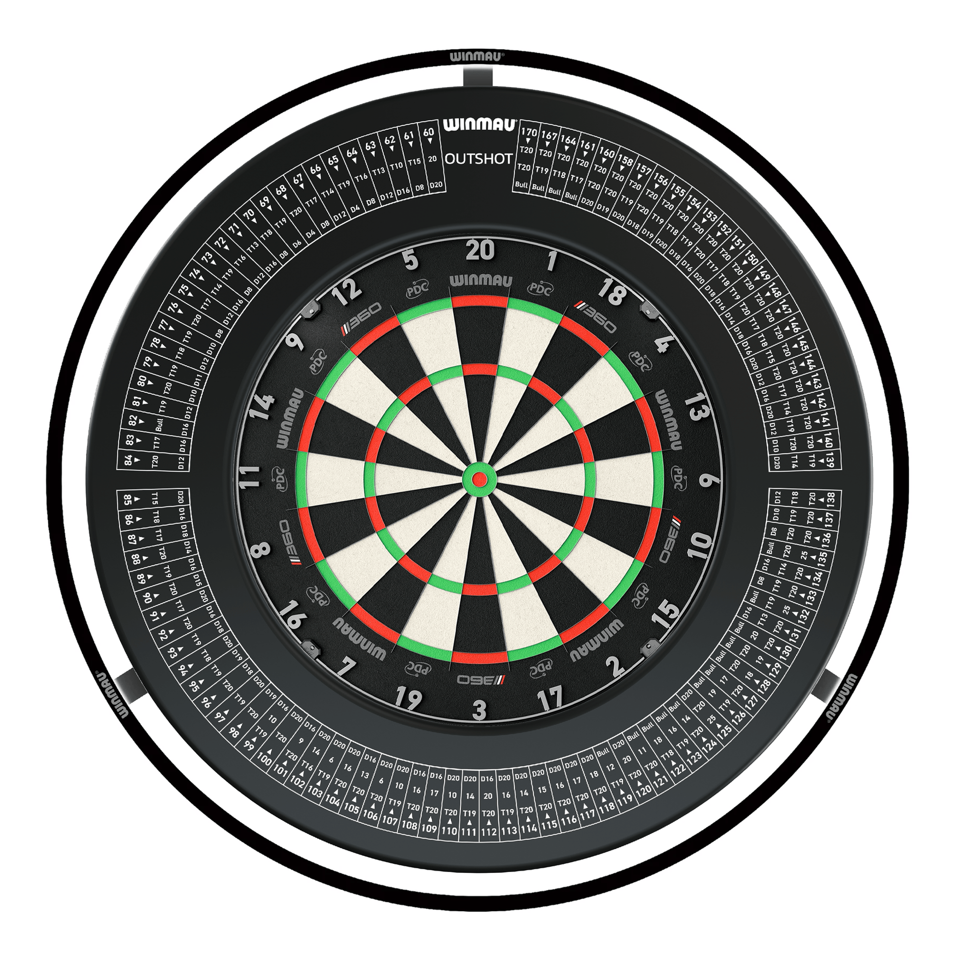 Winmau Blade 360 Dartboard, Surround & Black Plasma Light Bundle Blade 360 / Out Shot / Winmau Plasma Black Boards
