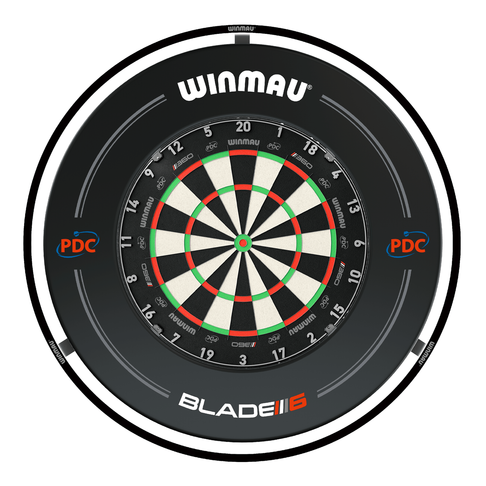 Winmau Blade 360 Dartboard, Surround & Black Plasma Light Bundle Blade 360 / PDC Black / Winmau Plasma Black Boards