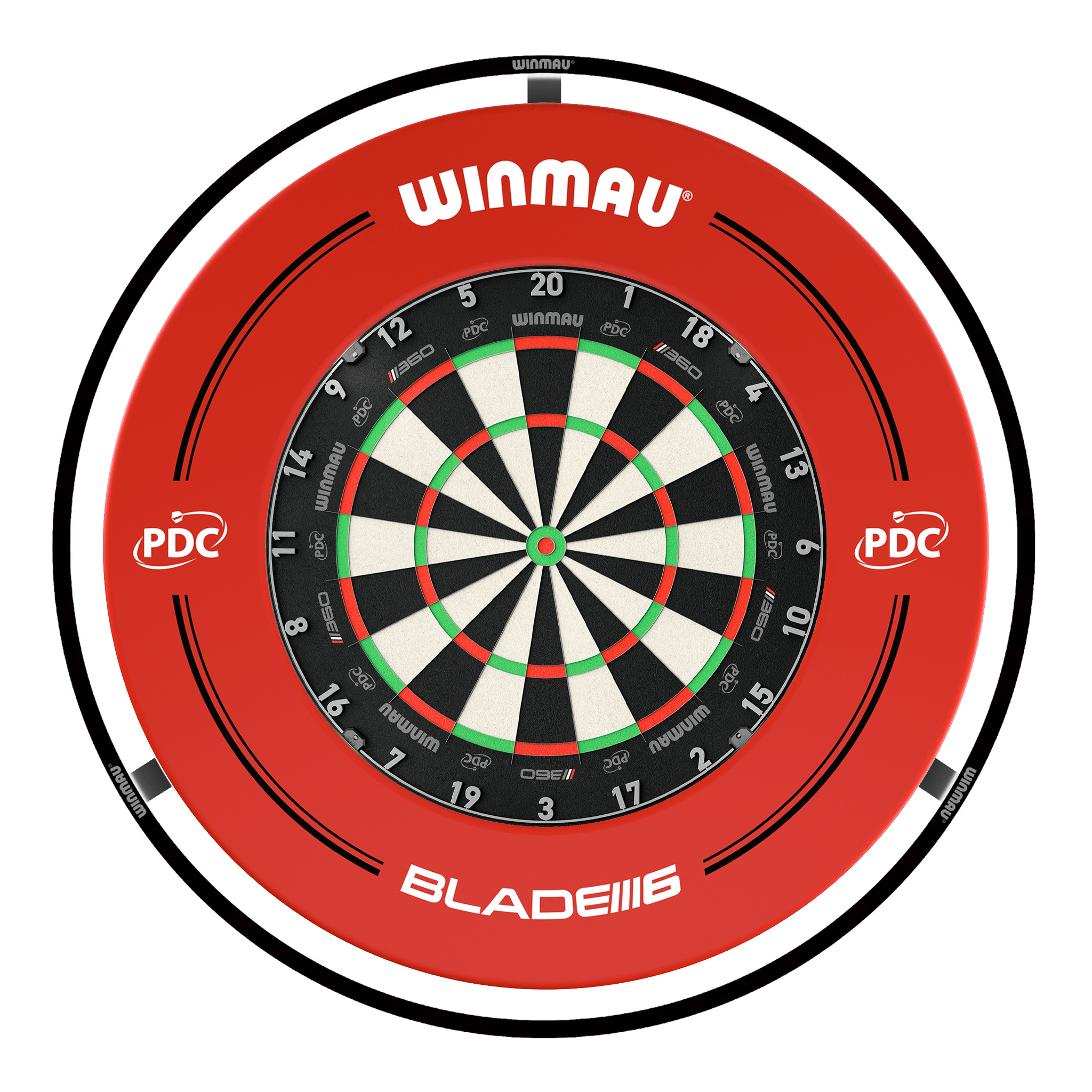 Winmau Blade 360 Dartboard, Surround & Black Plasma Light Bundle Blade 360 / PDC Red / Winmau Plasma Black Boards