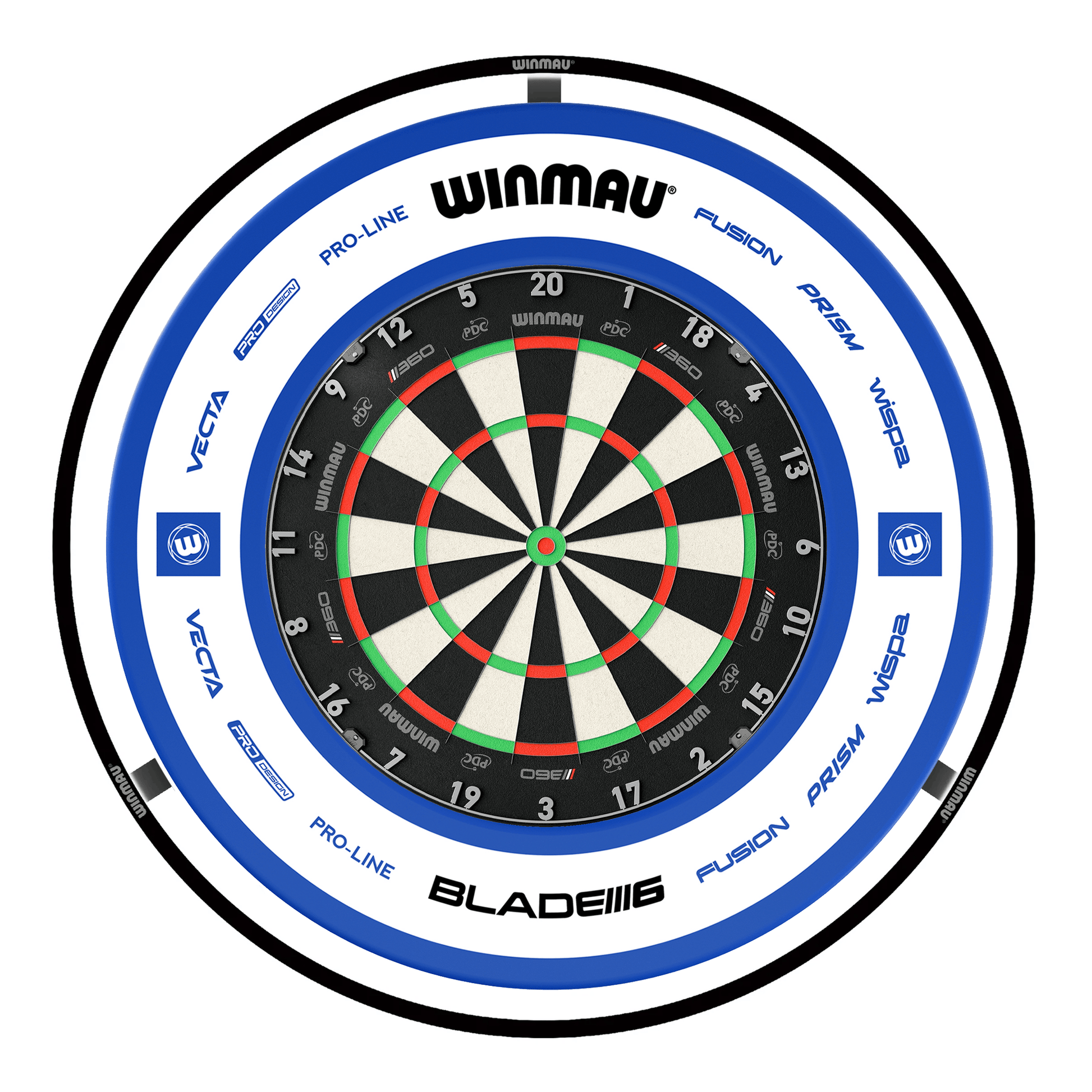 Winmau Blade 360 Dartboard, Surround & Black Plasma Light Bundle Blade 360 / Pro 2.0 Blue / Winmau Plasma Black Boards