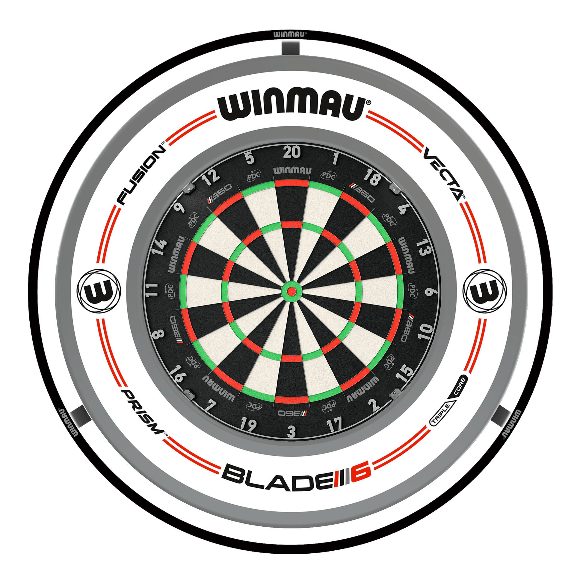 Winmau Blade 360 Dartboard, Surround & Black Plasma Light Bundle Blade 360 / Pro-Line White / Winmau Plasma Black Boards