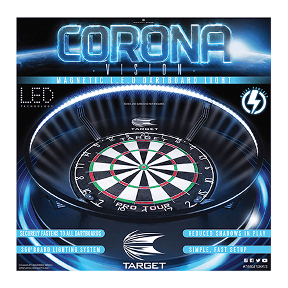 Winmau Blade 360 Dartboard, Surround & Corona Light Bundle Dartboard Bundles