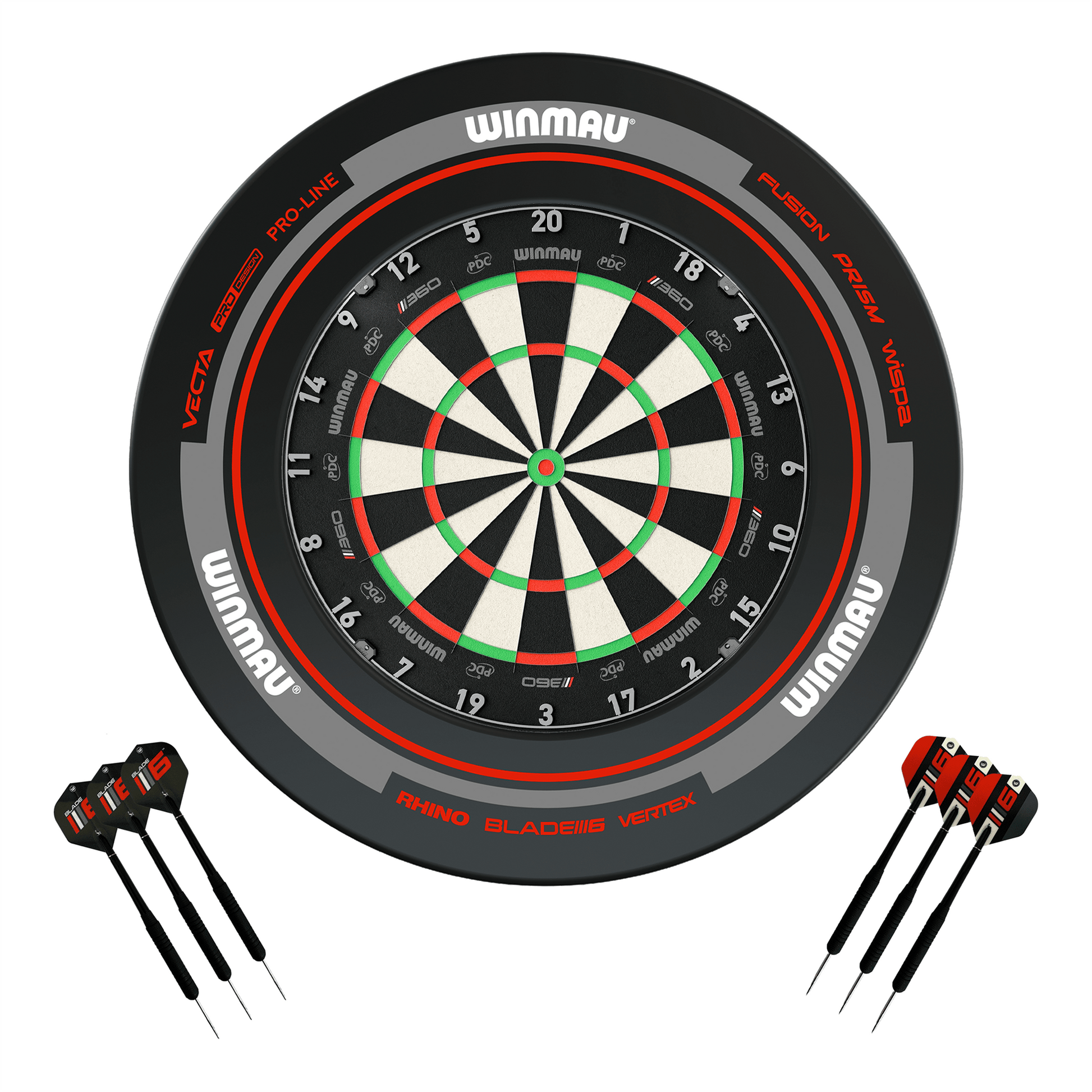 Winmau Blade 360 Dartboard, Surround & Darts - Complete Darts Set Blade 360 / Advance Black/Red Boards