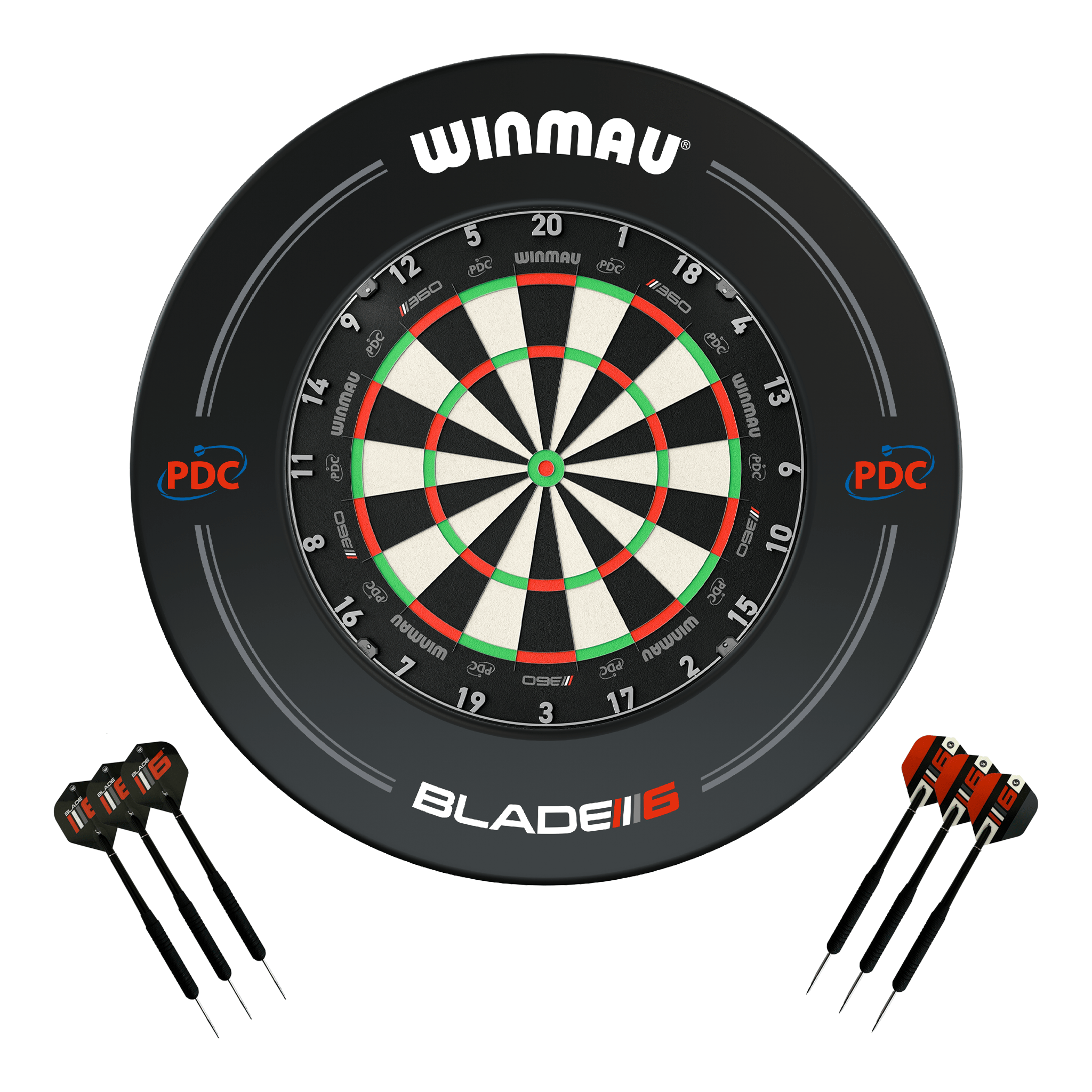 Winmau Blade 360 Dartboard, Surround & Darts - Complete Darts Set Blade 360 / PDC Black Boards
