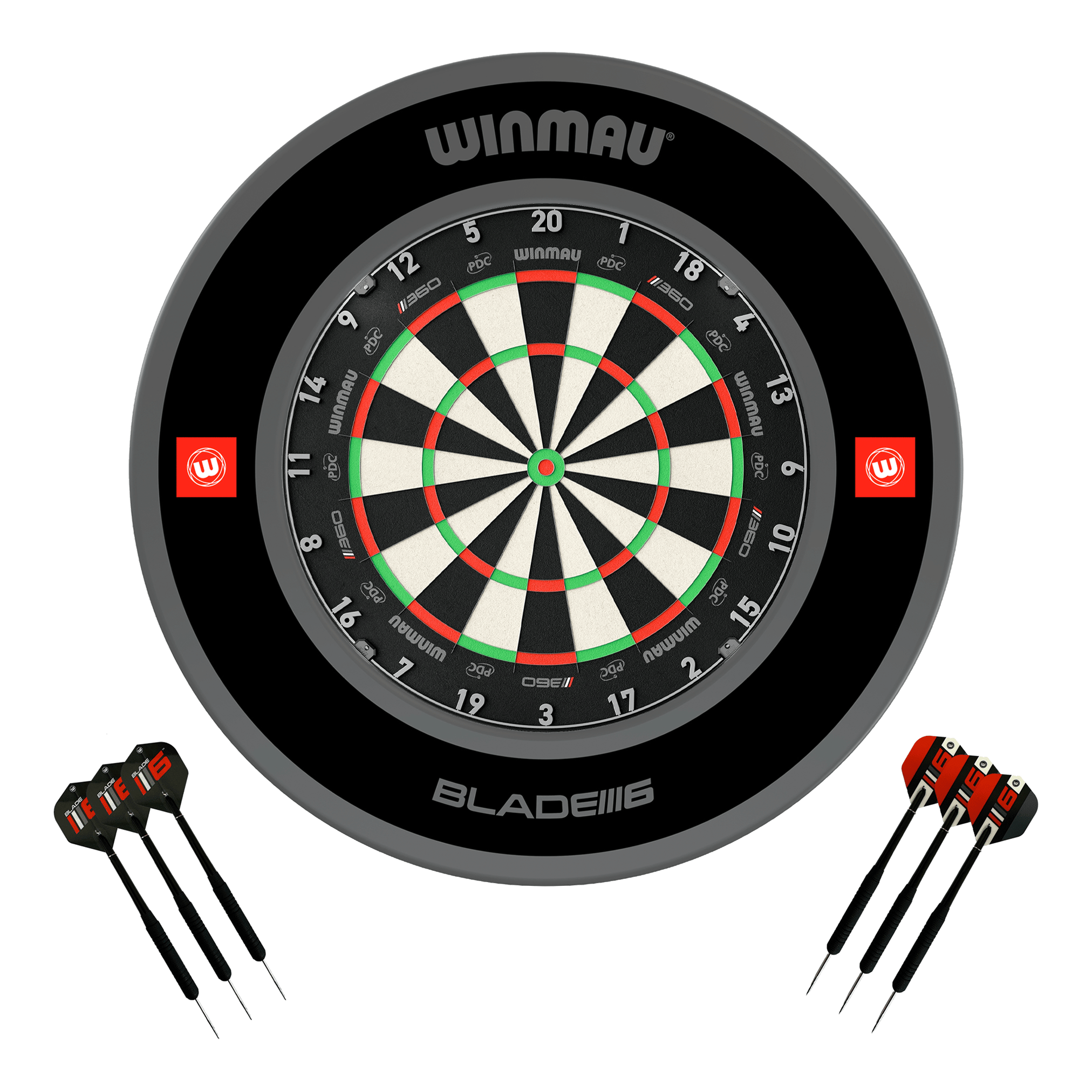 Winmau Blade 360 Dartboard, Surround & Darts - Complete Darts Set Blade 360 / Pro 1.0 Black Boards