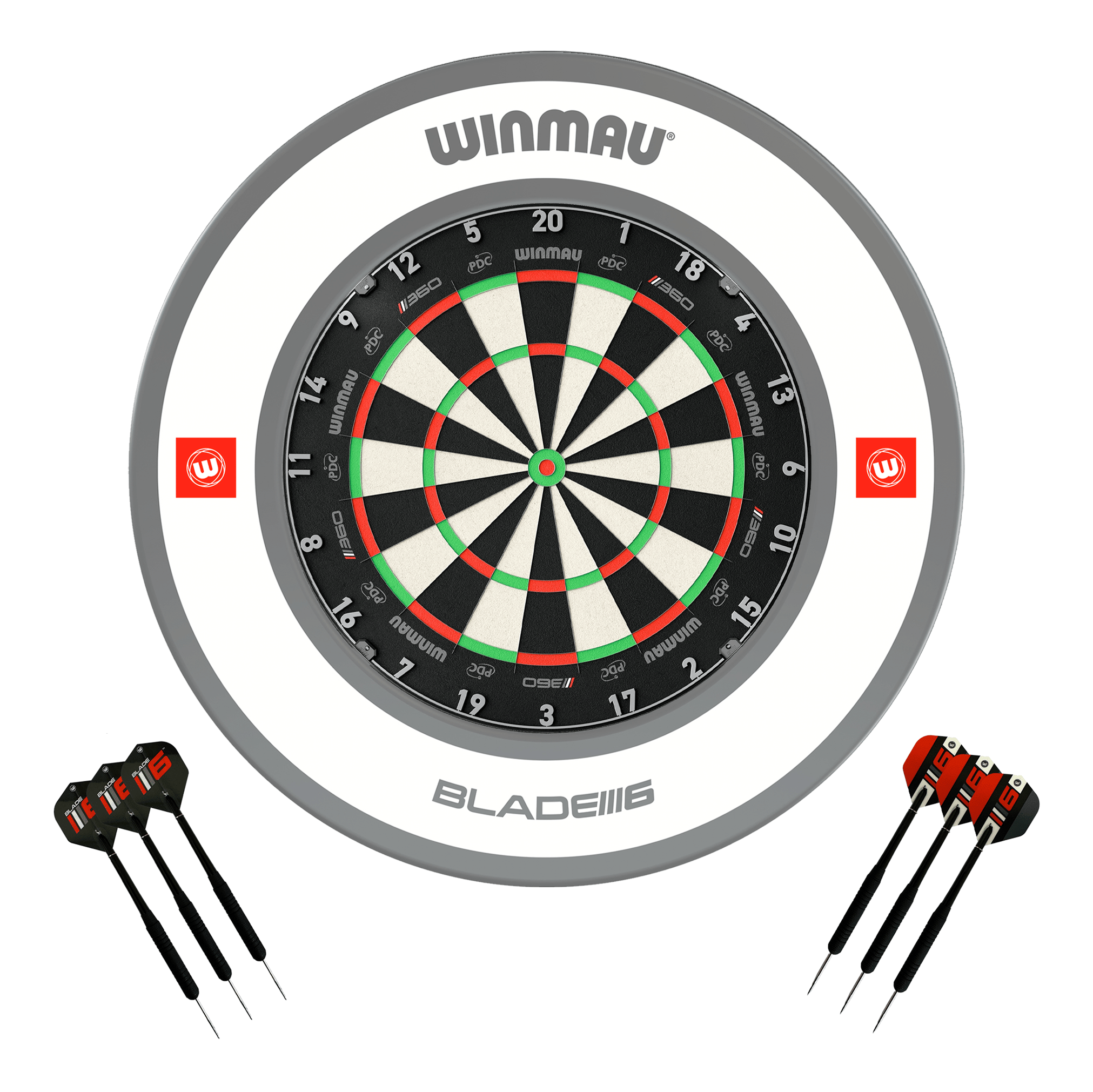 Winmau Blade 360 Dartboard, Surround & Darts - Complete Darts Set Blade 360 / Pro 1.0 White Boards
