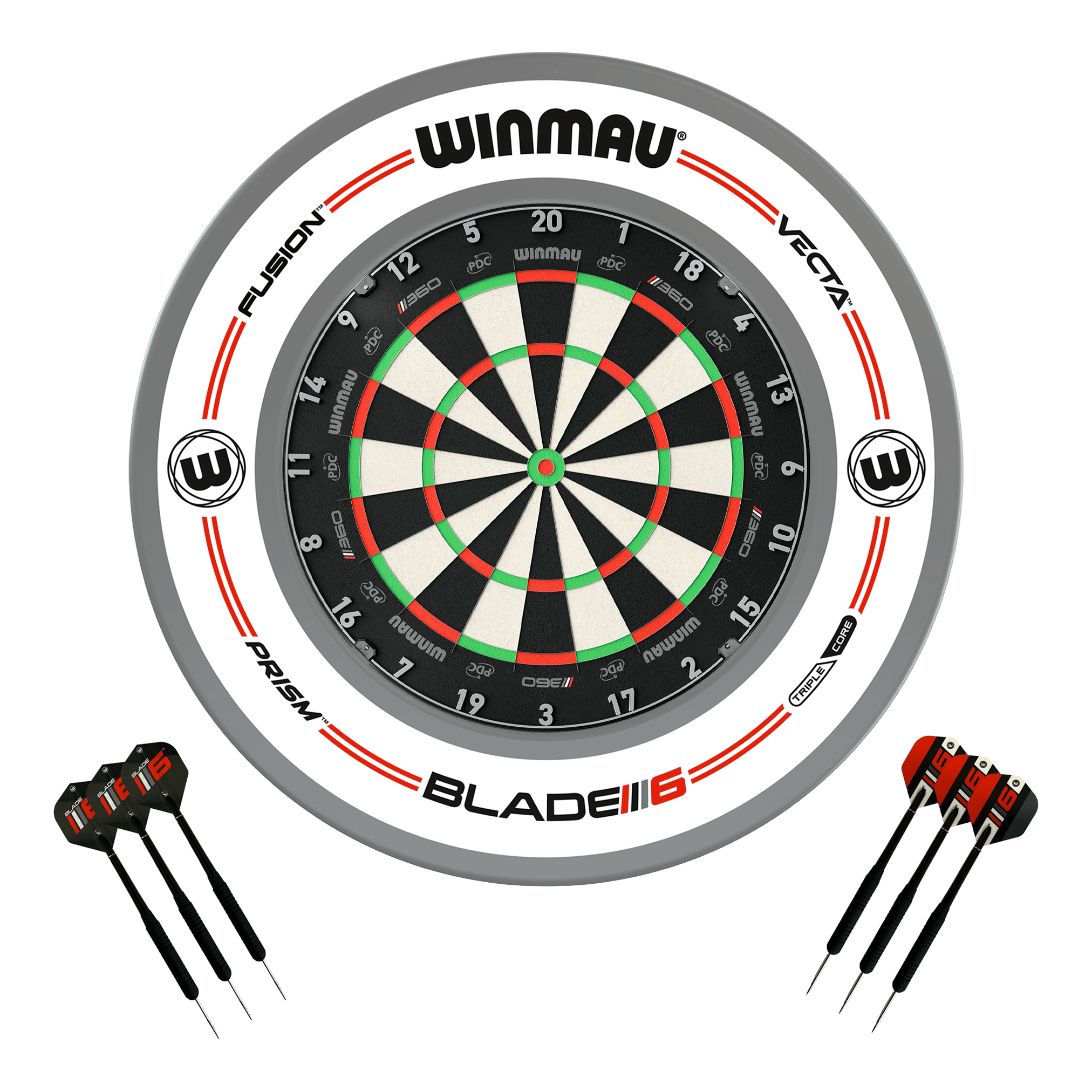 Winmau Blade 360 Dartboard, Surround & Darts - Complete Darts Set Blade 360 / Pro-Line White Boards