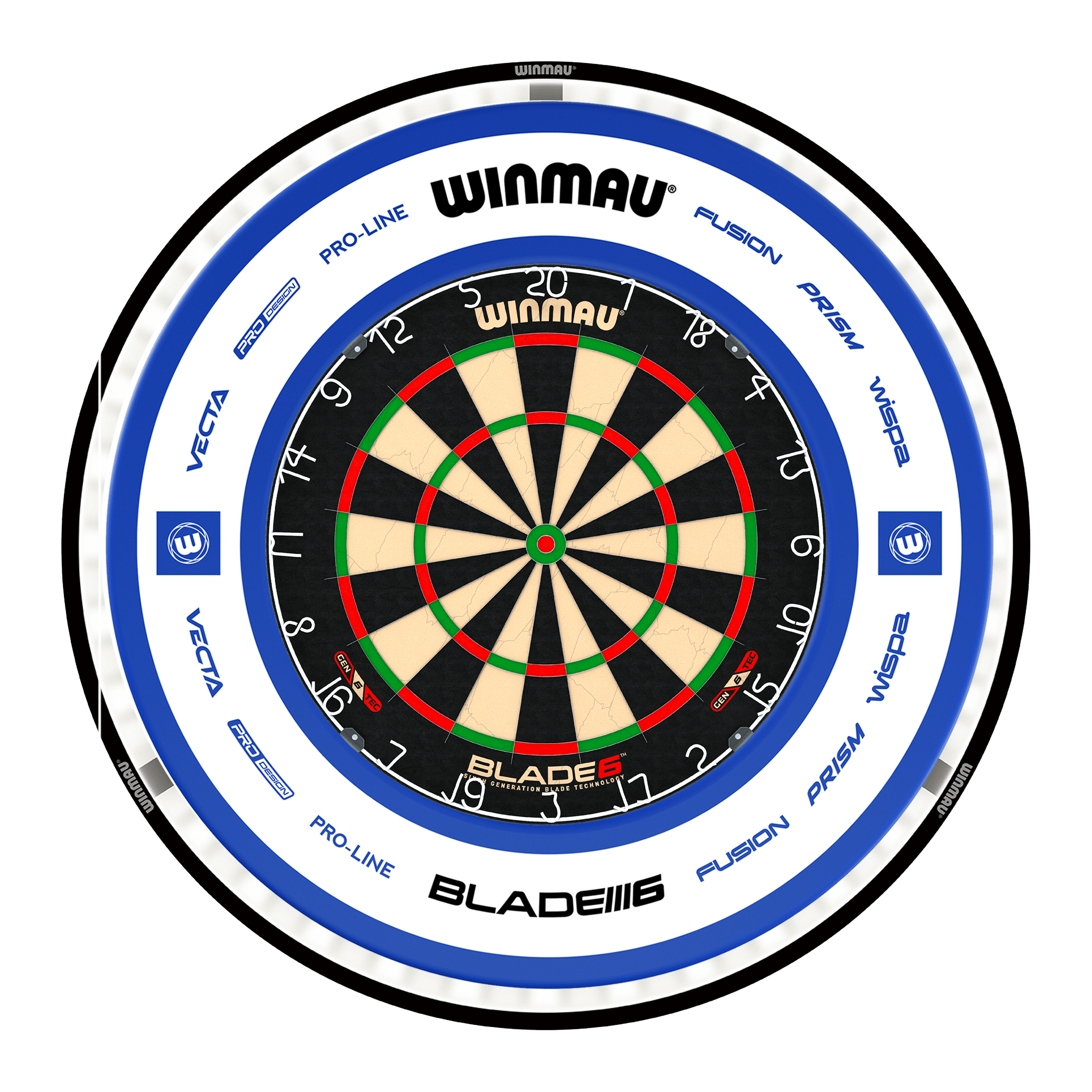 Winmau Blade 6 Dartboard, Surround & Black Plasma Light Bundle Blade 6 / Pro 2.0 Blue / Winmau Plasma Black Boards